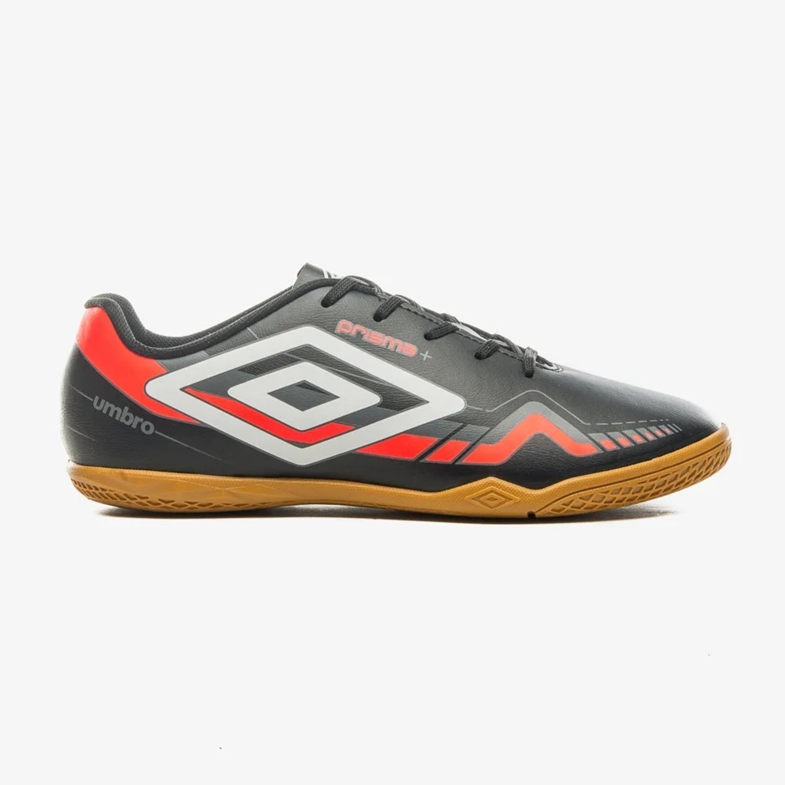 Vista 2 Chuteira Futsal Umbro Prisma+ Laranja preto Umbro preto