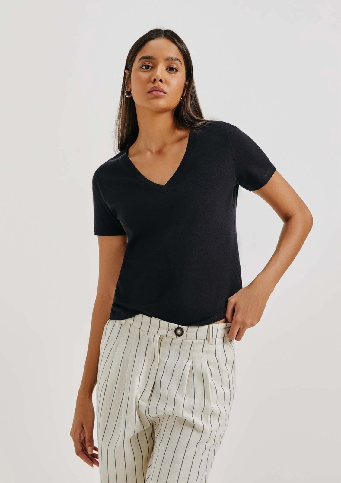 Kit 3 Blusas Básicas Feminina Em Algodão Com Decote V