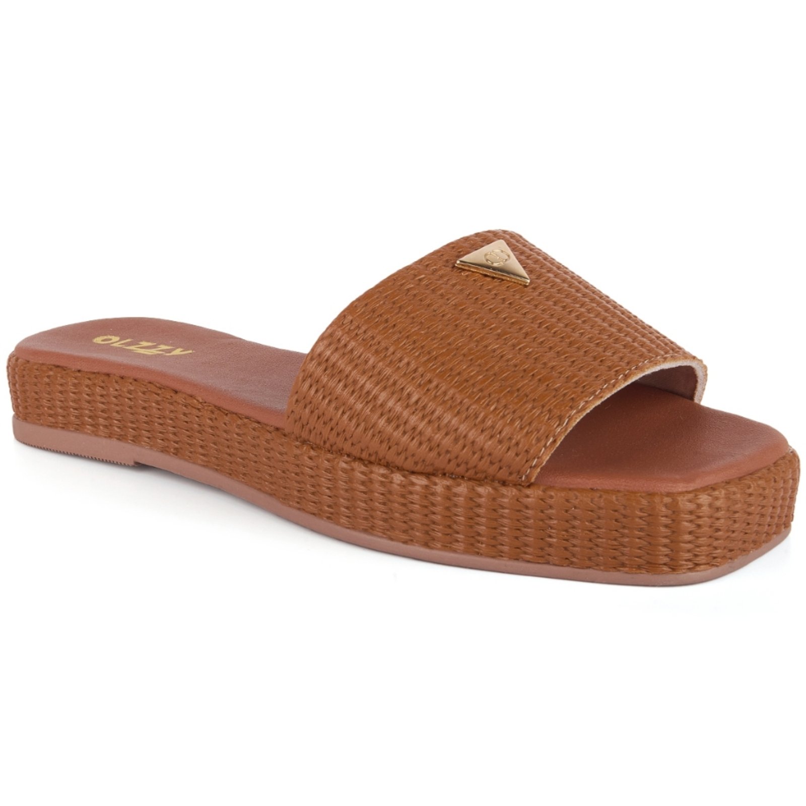 Sandália Tamanco Feminino Flat Chinelo Brilho Juta Confortável Flatform Promoção Original Olzzy Marrom