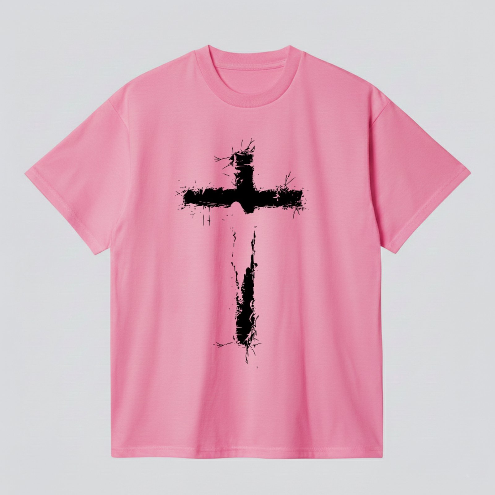 Camiseta Básica Cruz Cristã Faith Style Unissex Rosa