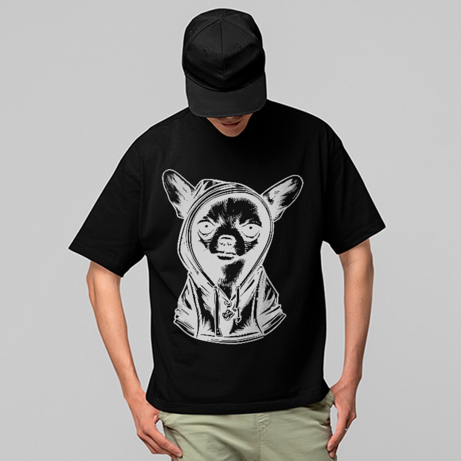 Camiseta Oversized Cachorro Estiloso Streetwear Premium Preto