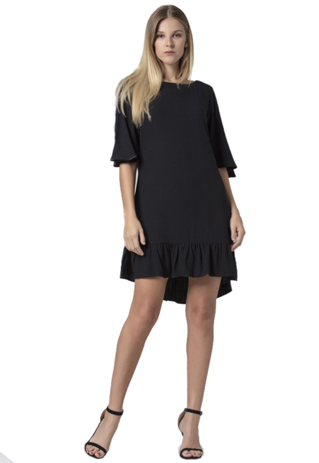 Vestido Curto Amazonia Vital Babado Liso Preto