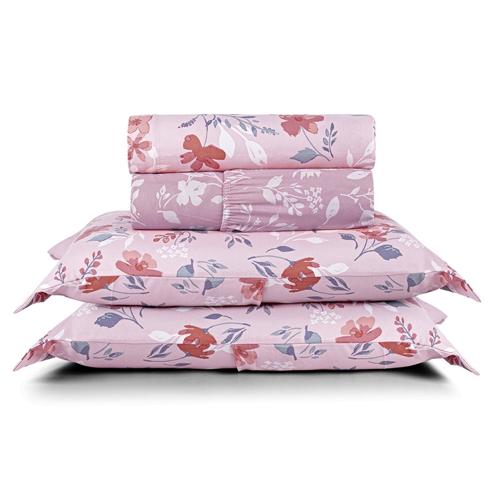 Jogo de Lençol King Casa Modelo Enxovais Sublime Estampada 400 Fios Micropercal Toque de Algodão 4 Peças - Flora