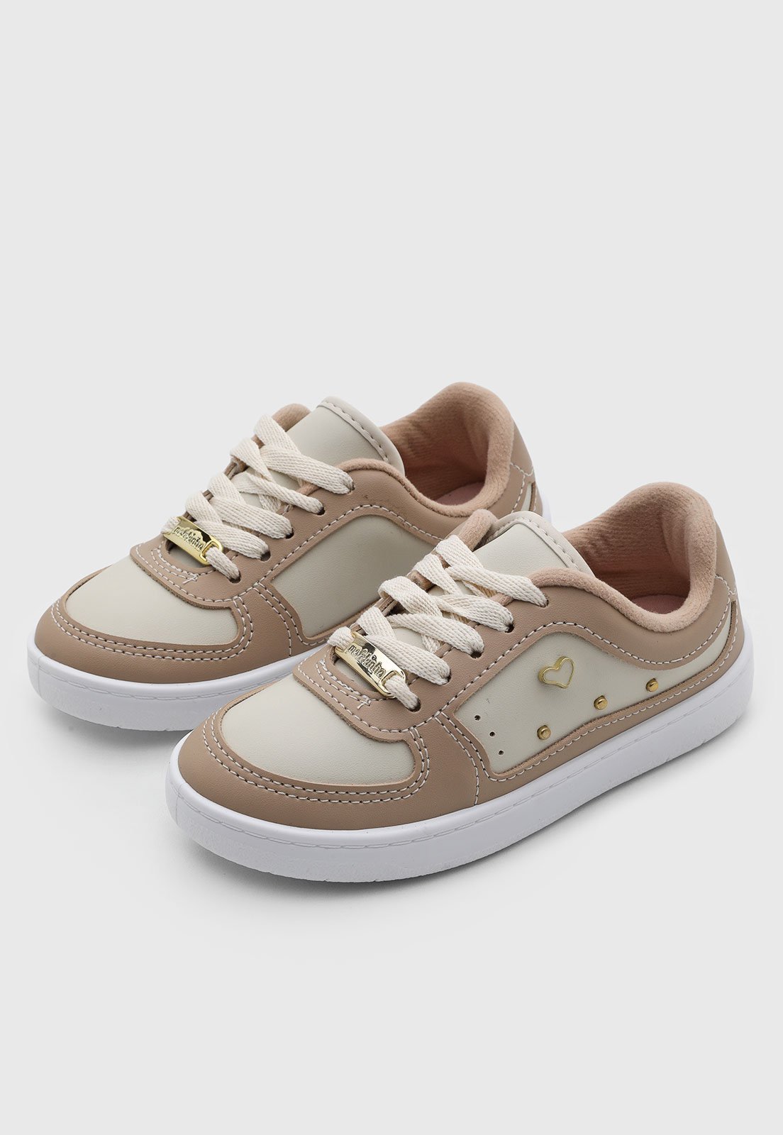 Infantil - Tênis Molekinha Casual Detalhe Coração Bege