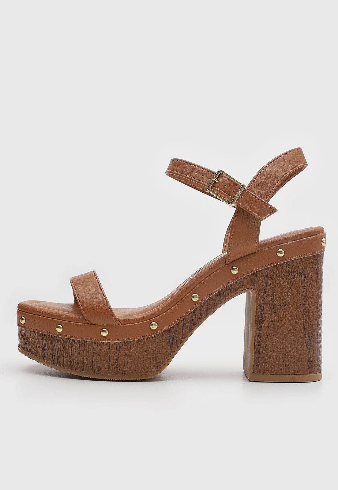 Sandália Feminina Vizzano Salto Grosso Tachas Caramelo