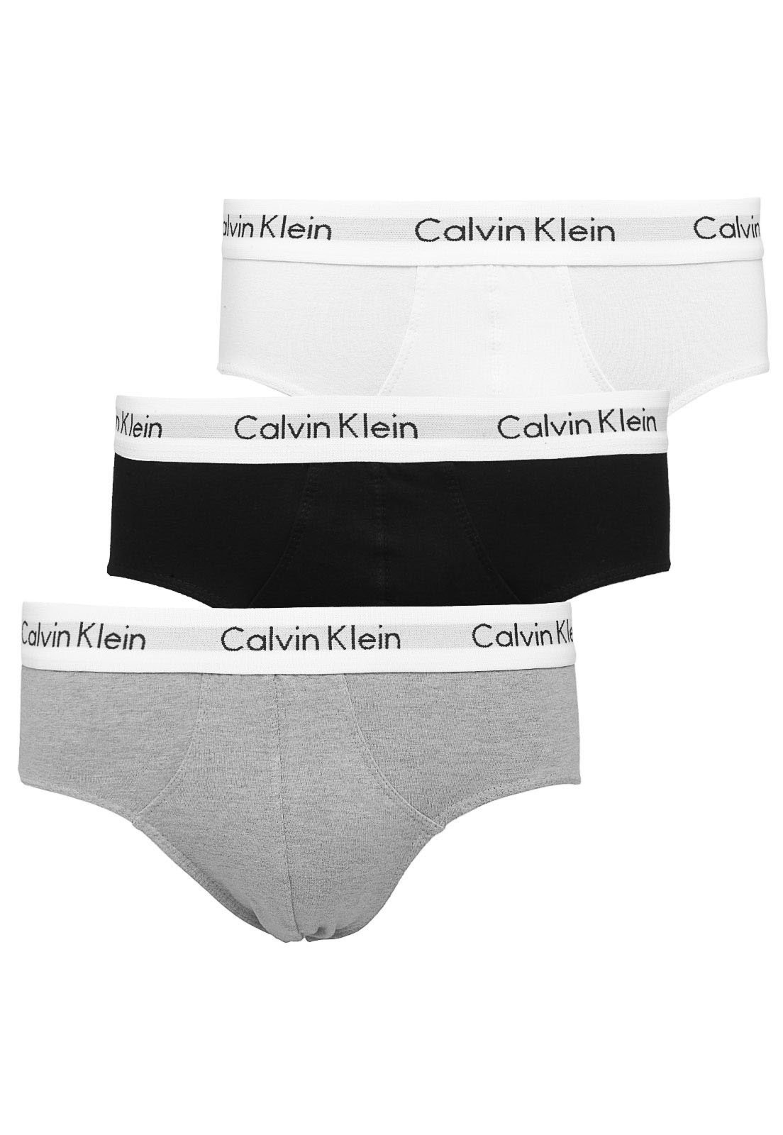 Vista 2 Kit 3pçs Cueca Klein Underwear Slip Branca Calvin Klein Underwear preto Calvin Klein Underwear preto