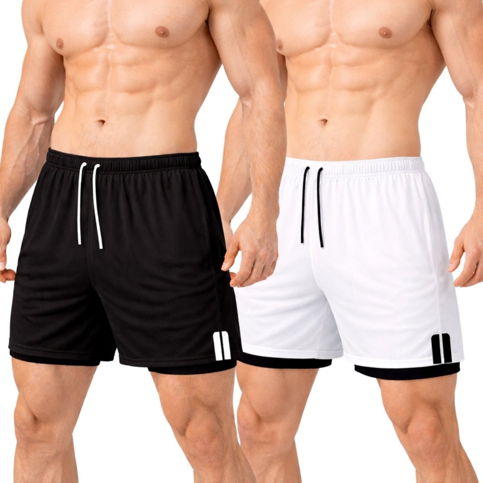 Kit 2 Short Treino Dry Fit Térmico 2 em 1 com Bolso para Celular e Porta-Toalha Calção Fitness Academia