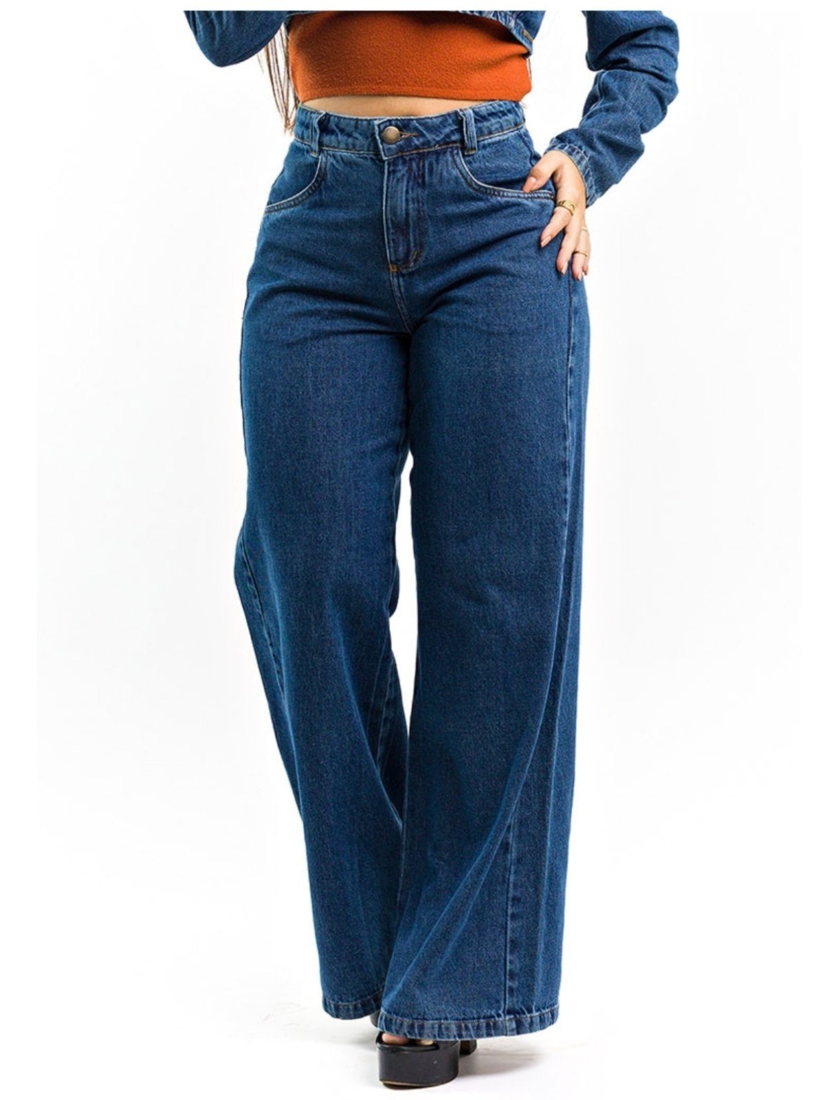 Calça Wide Leg Restrito Jeans Pantalona Premium – Azul