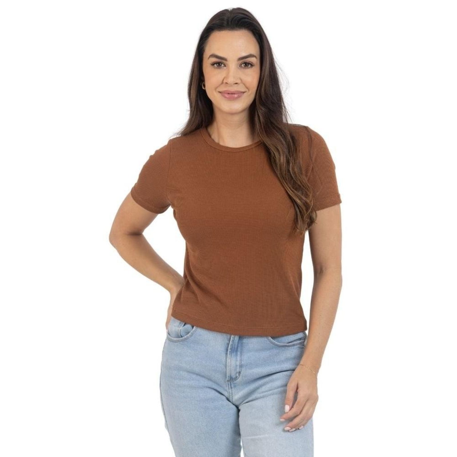 Blusa Feminina Ribana Canelada Manga Curta Confortável Básica