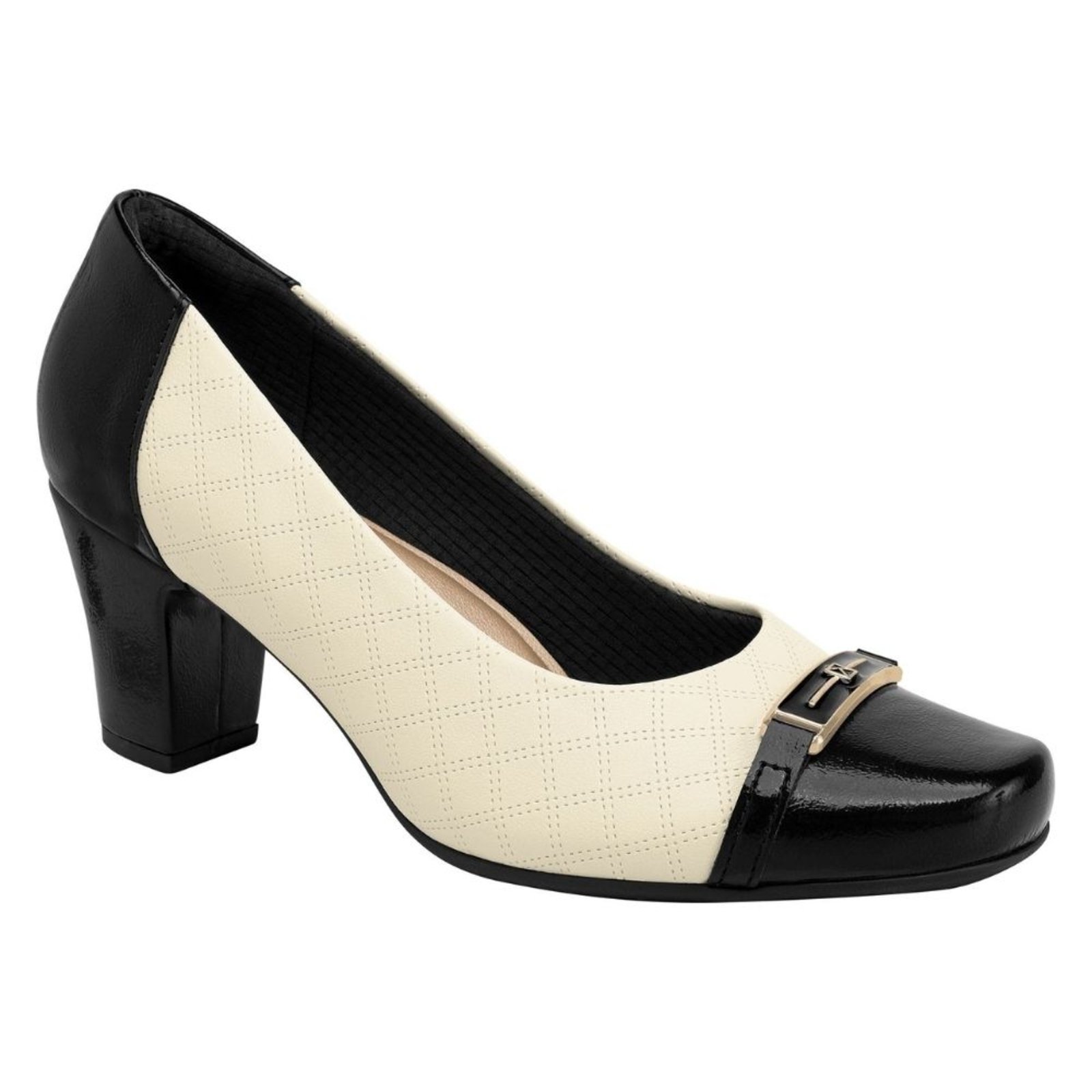 Vista 2 Sapato Feminino Salto Médio Preto Off White Piccadilly 34 preto white Piccadilly preto white