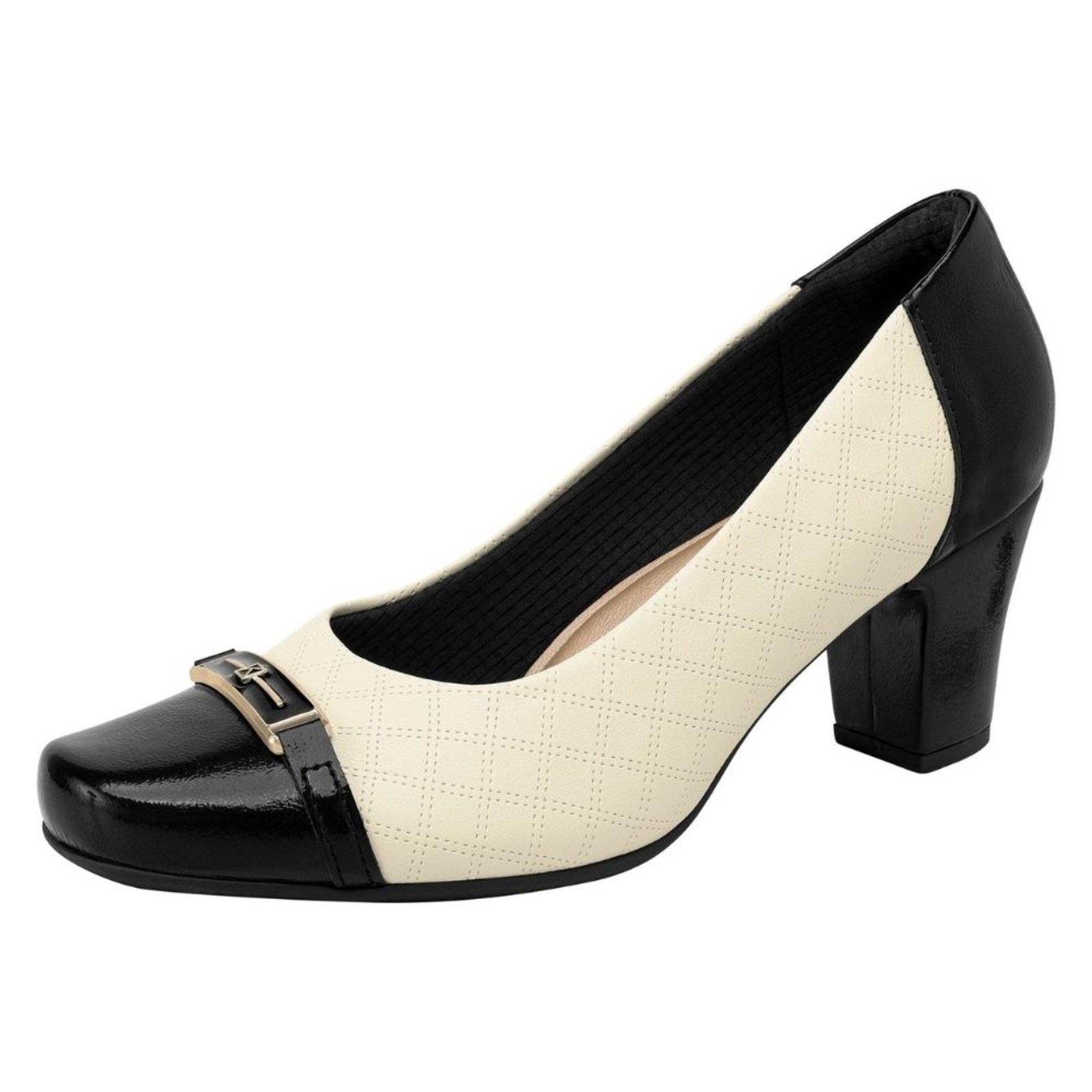 Vista 3 Sapato Feminino Salto Médio Preto Off White Piccadilly 34 preto white Piccadilly preto white