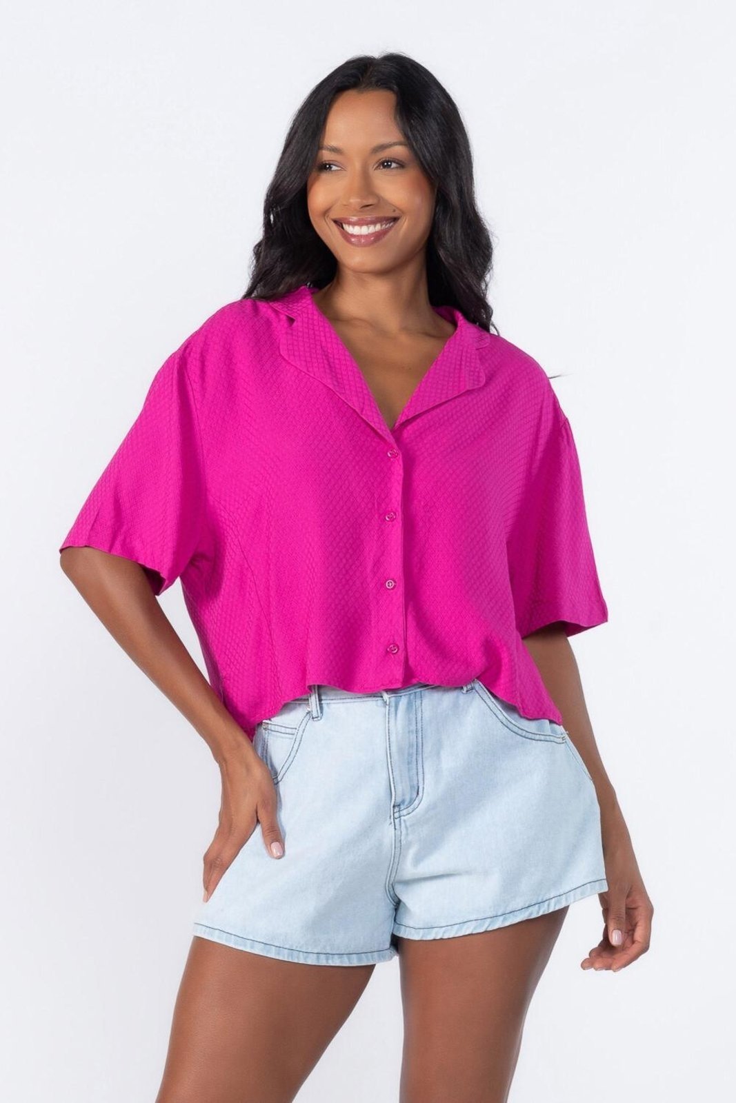 Camisa cropped com botoes Rosa