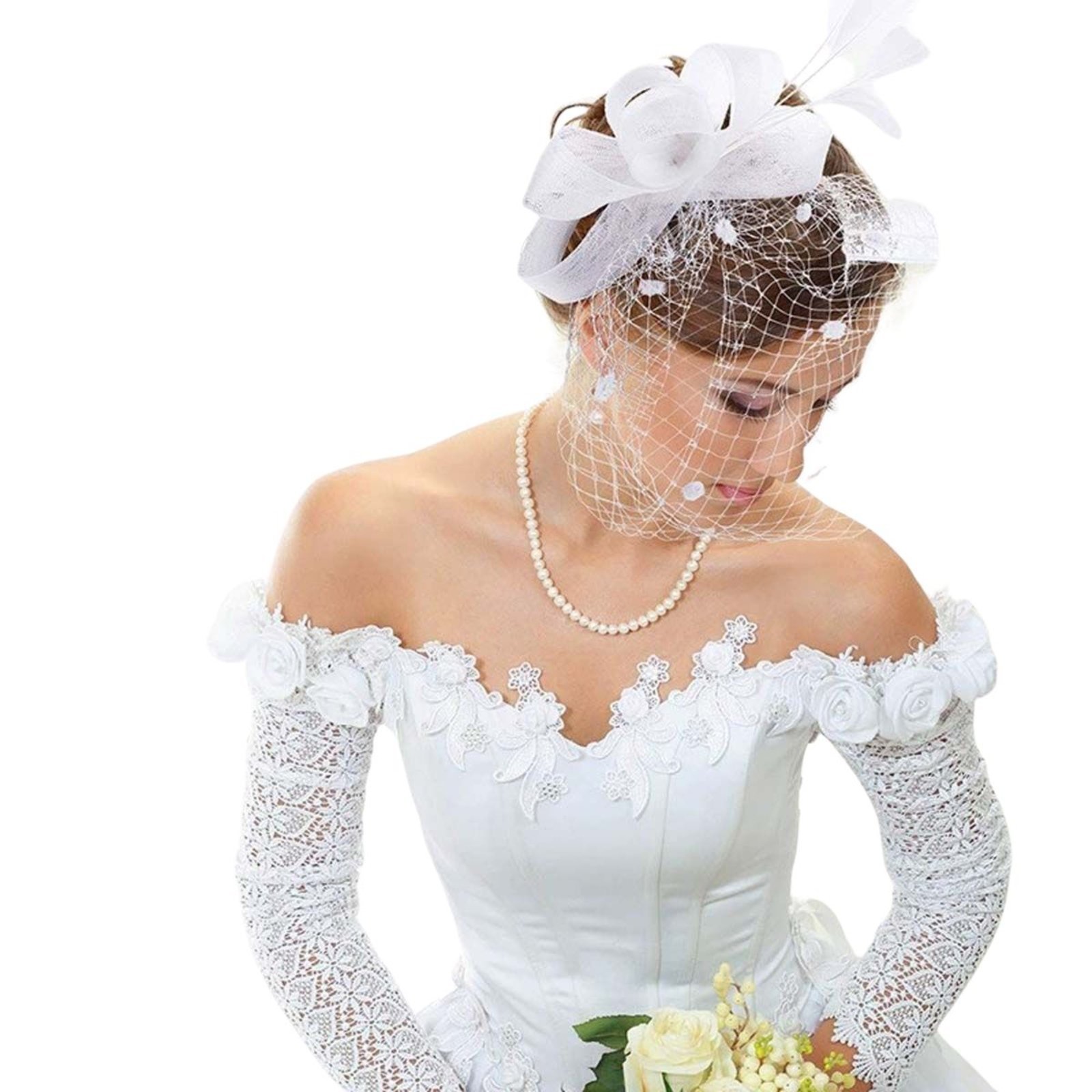 Véu Noiva Rosto Voilet Vintage Tule Strass Branco Casamento – Branco