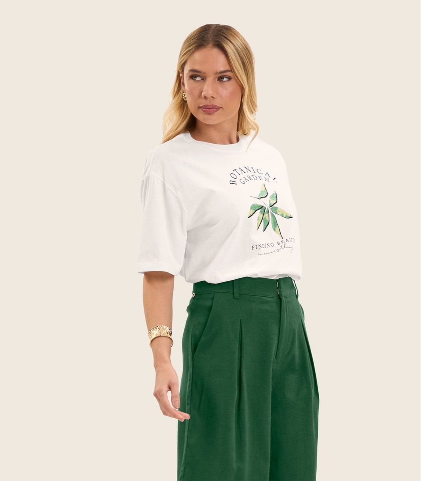 Vista 3 Camiseta Feminino Manga Curta Meia Malha Endless bege Endless bege