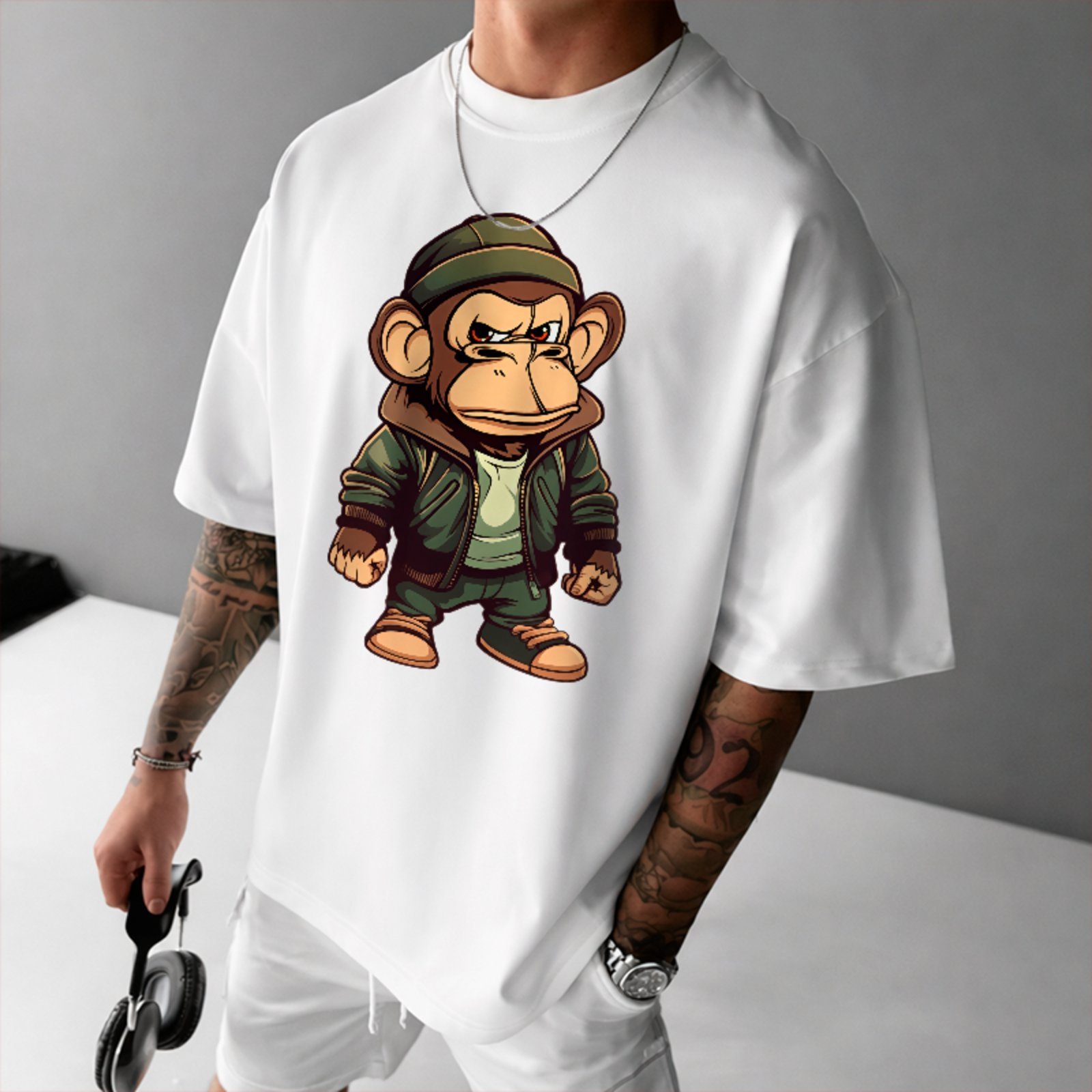 Camiseta Oversized Premium Monkey Streetwear Urban Style Unissex Branco
