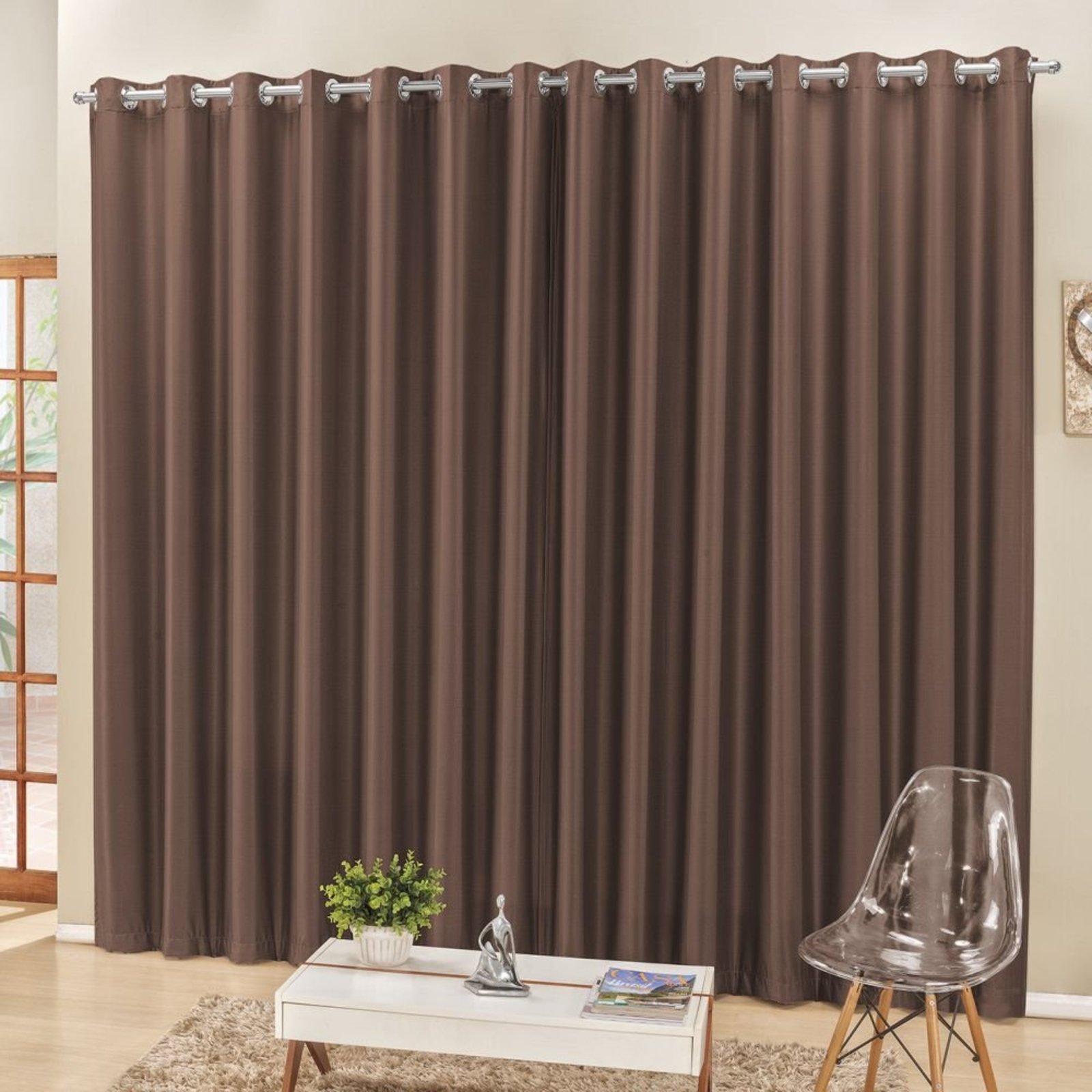 Cortina 2 Mts Sala Quarto Escritório Semiblackout para Trilho Suisso Tabaco - 100% Poliéster