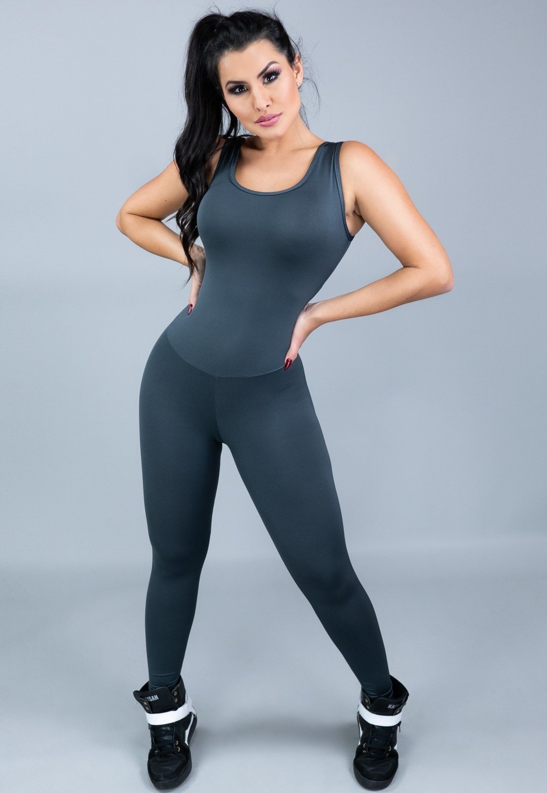 Macacão MVB Modas Longo Suplex Fitness Estampado Cinza