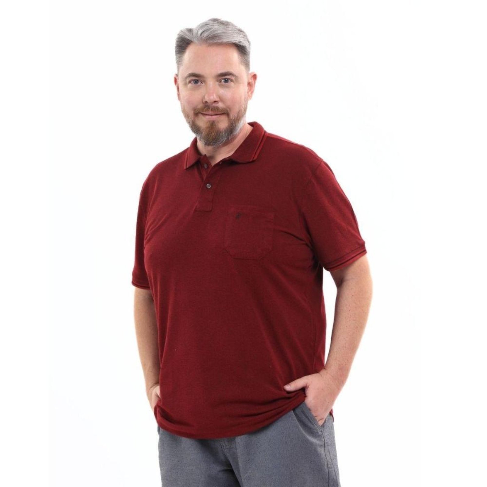 Camisa Polo Masculina Plus Size Pique Algodão com Bolso