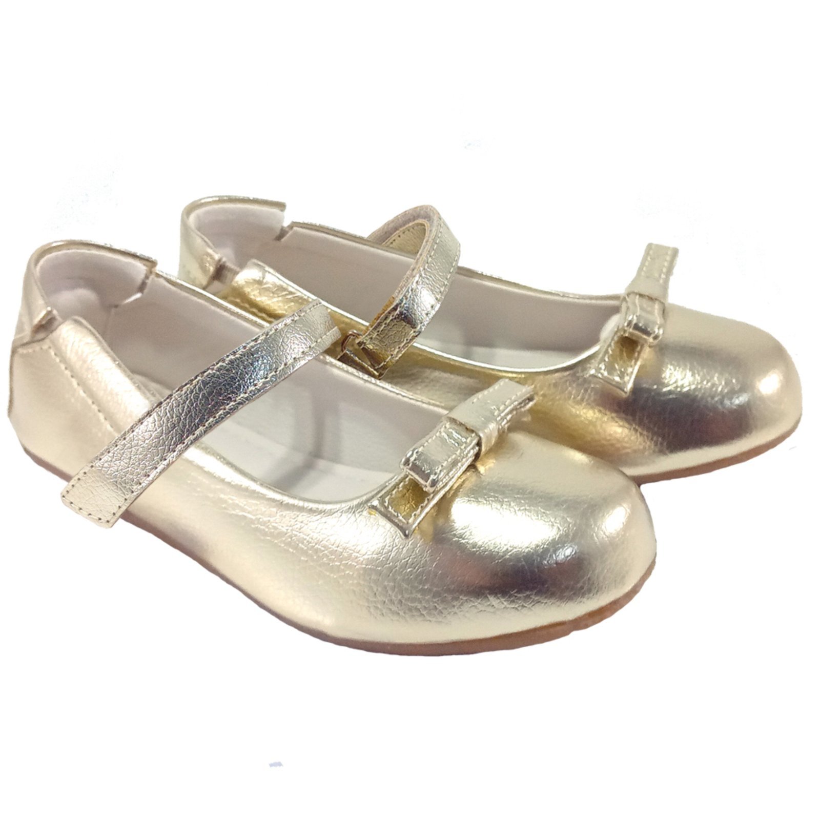 Infantil – Sapatilha Menina de Fivela Enfeite Laço Ajuste Elástico Sapato Boneca Bailarina Kimey Ouro Velho