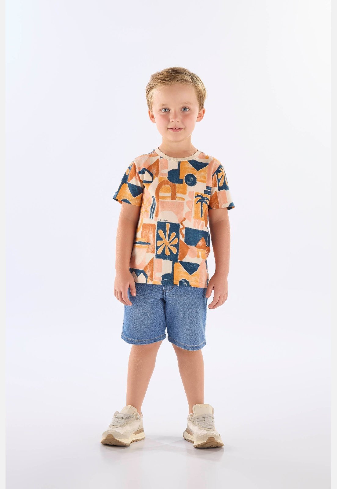 Infantil - Camiseta Algodão Estampa Abstrata Up Baby Laranja