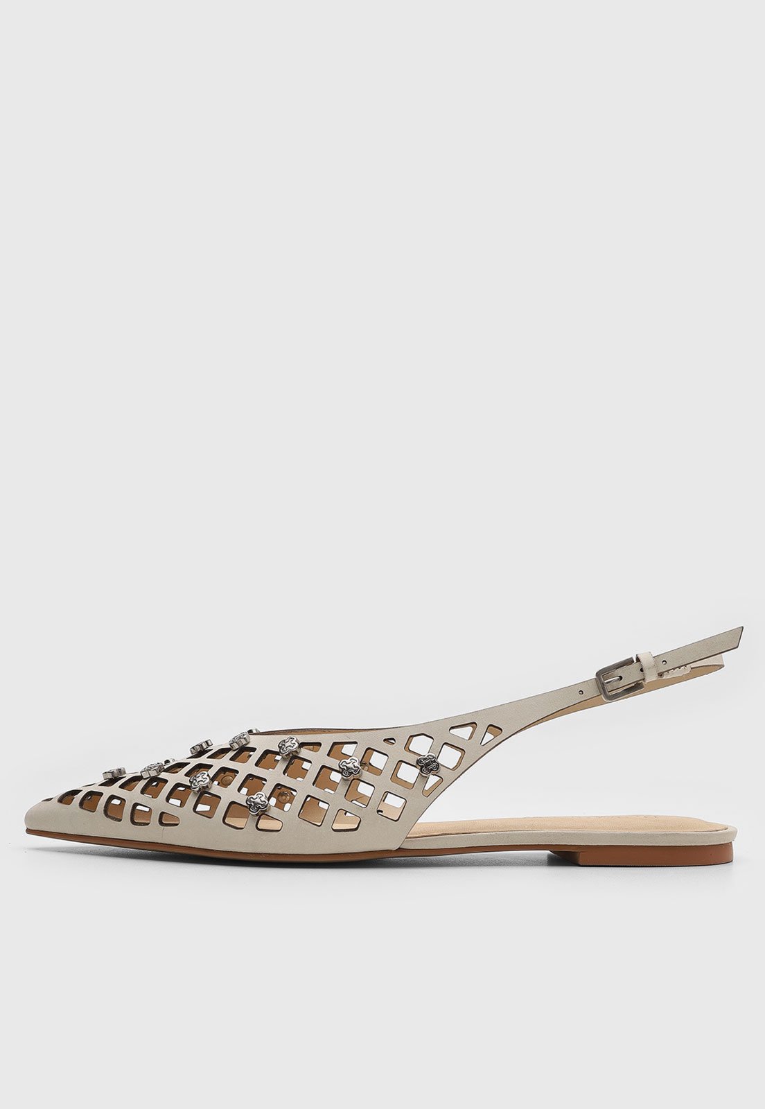 Sapatilha Feminina Capodarte Apliques Florais Vazado Off-White