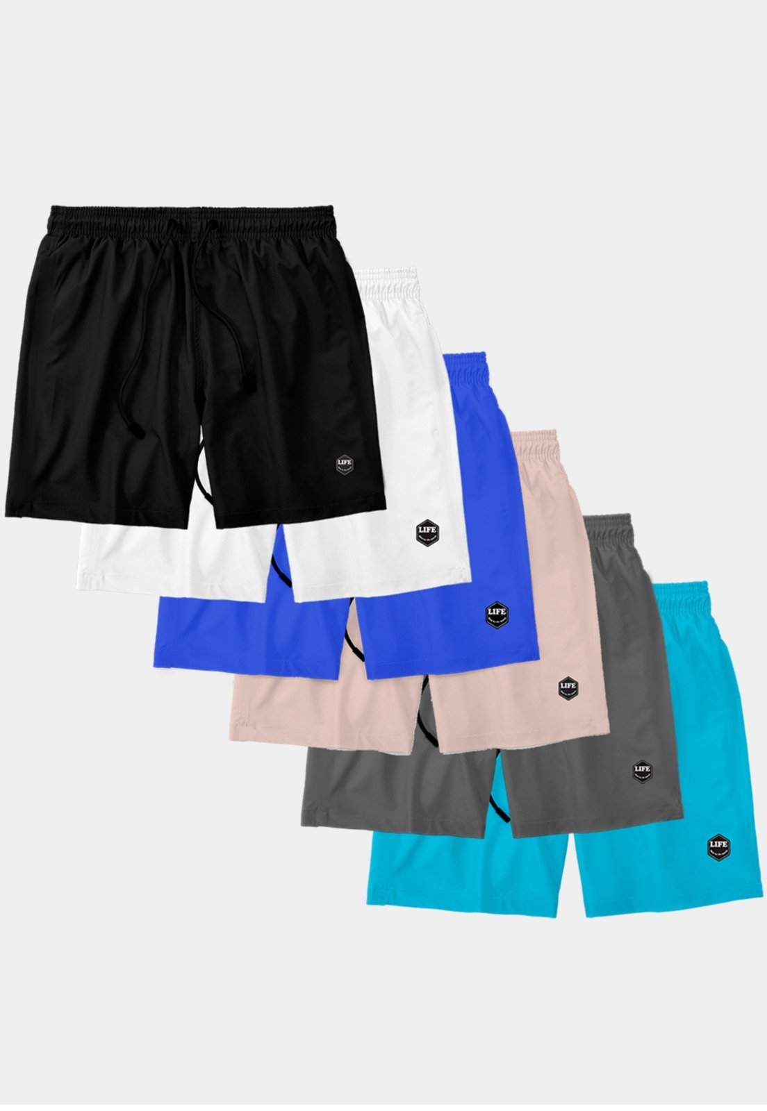 Kit 6 Shorts Masculino Básico Liso Bermuda Praia Mauricinho Tactel