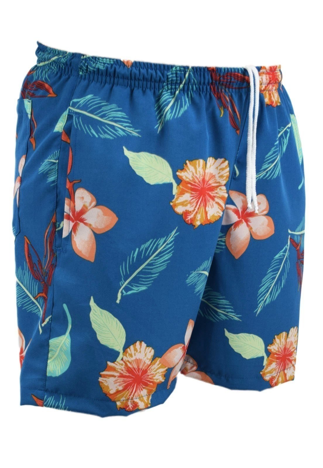 Short Floral Estampado Calção elastano P M G Gg Verão Azul