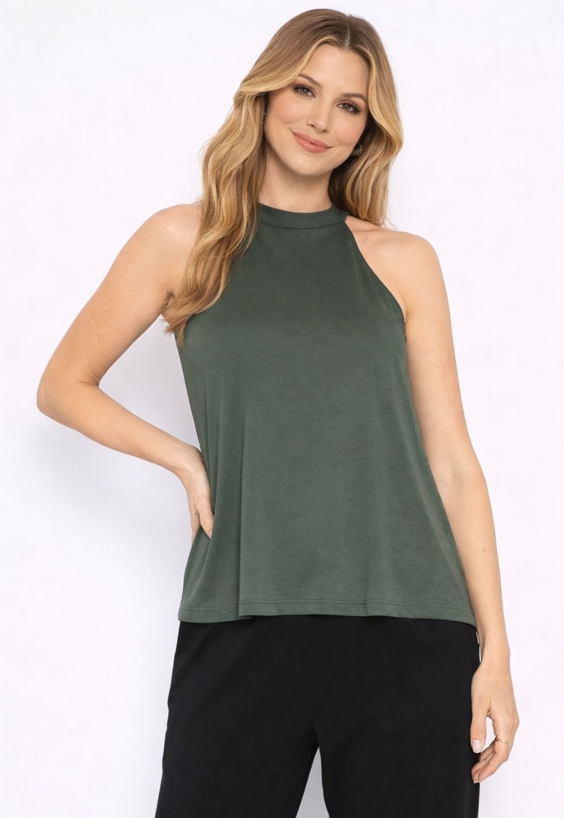 Blusa Viscolycra Maria Paes Gola Alta Verde