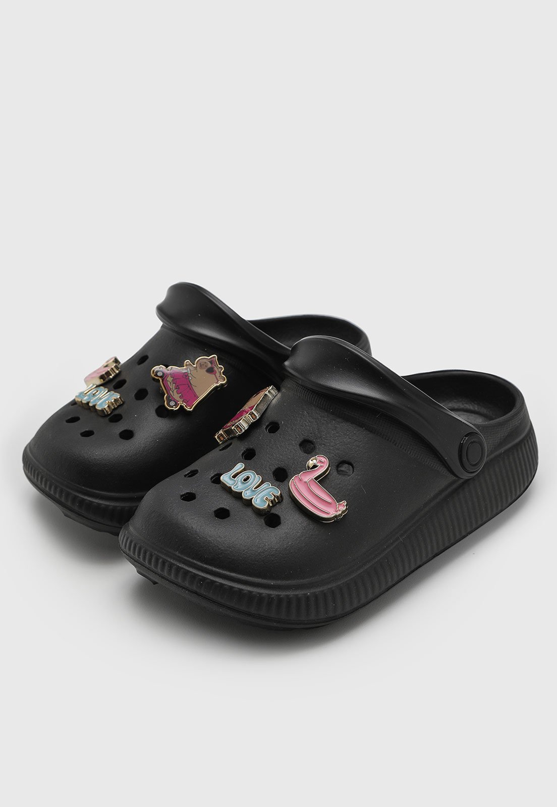 Infantil - Chinelo Molekinha Charms Coloridos Preto