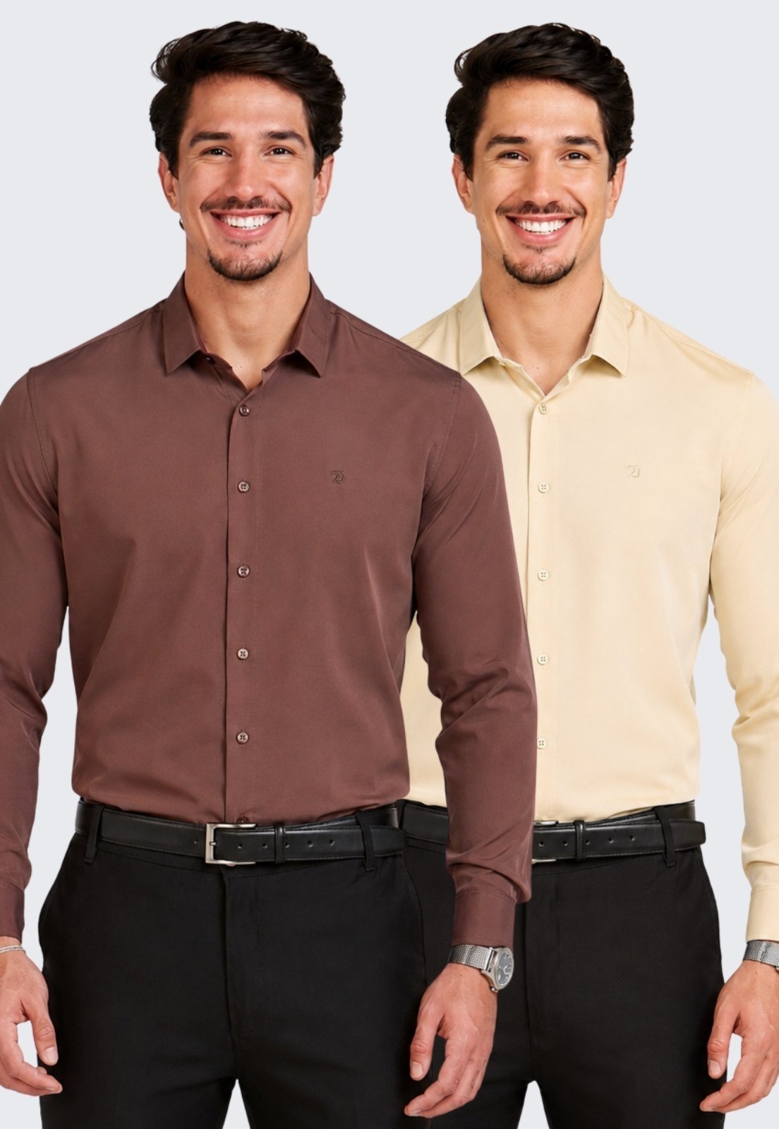Kit 2 Camisa Social Masculina Manga Longa Daze Modas Bege e Marrom