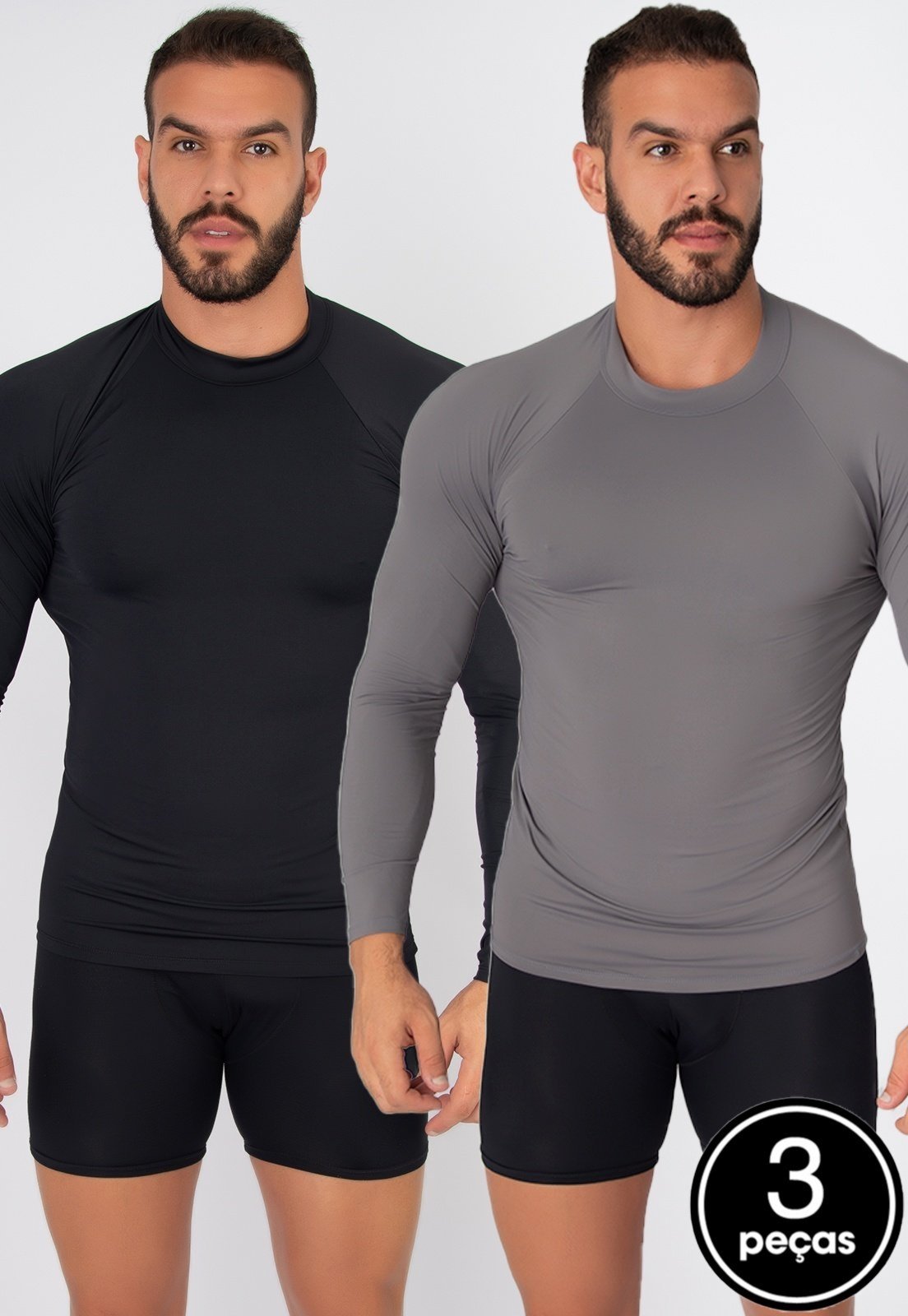 Kit 3 Camisa Masculina Bella Fiore Modas Térmica Poliéster UV Segunda Pele Multicolorido