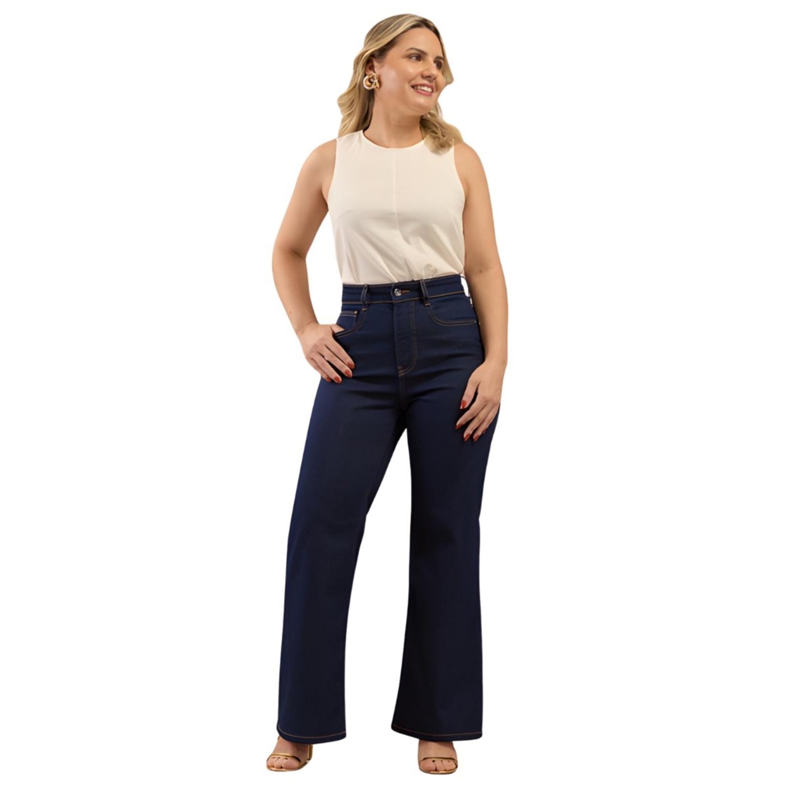 Calça Wide Leg Jeans Lunender Para Pequenas