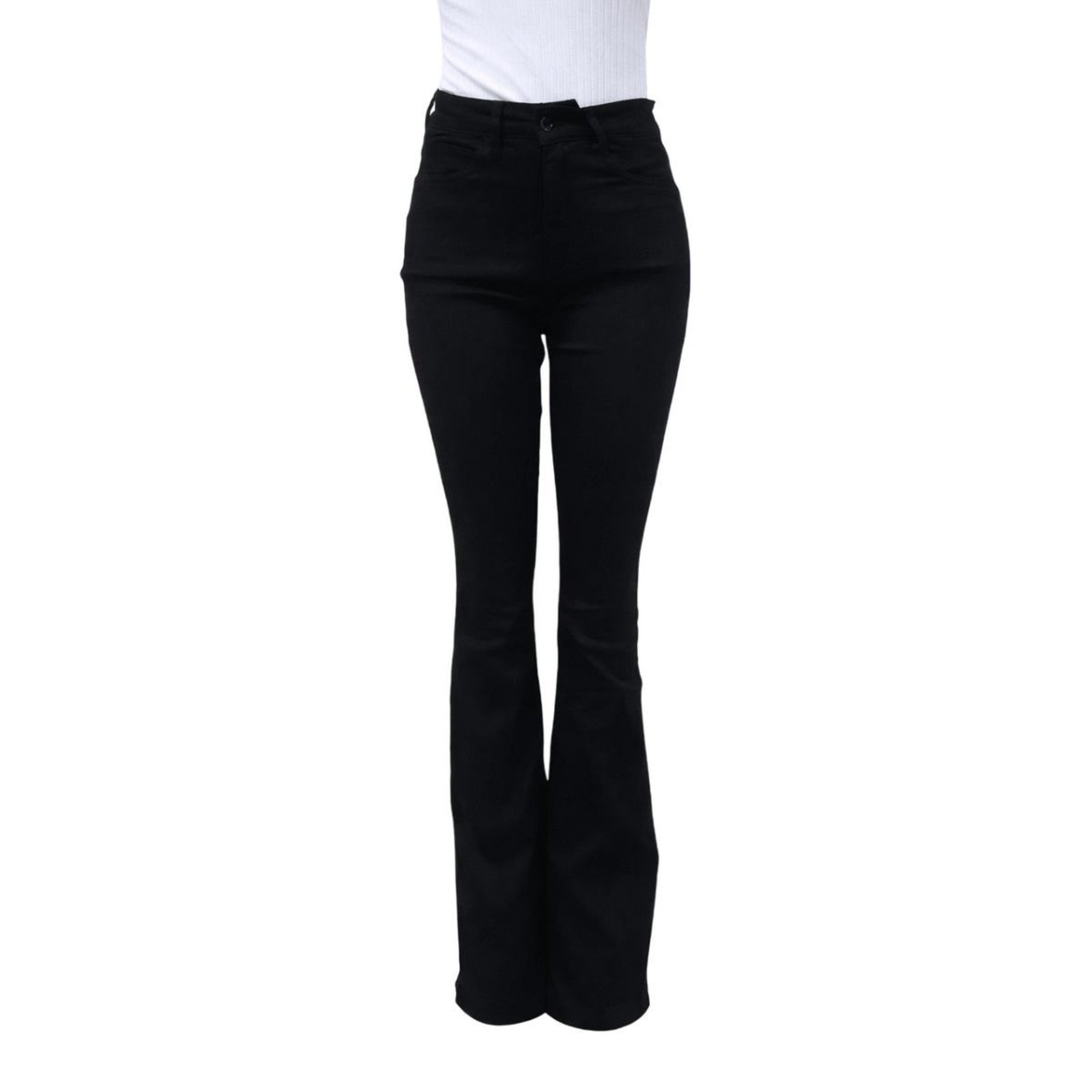 Calça Cigarrete Feminina Flare Sarja Cintura Alta Elastano Lunender Preta