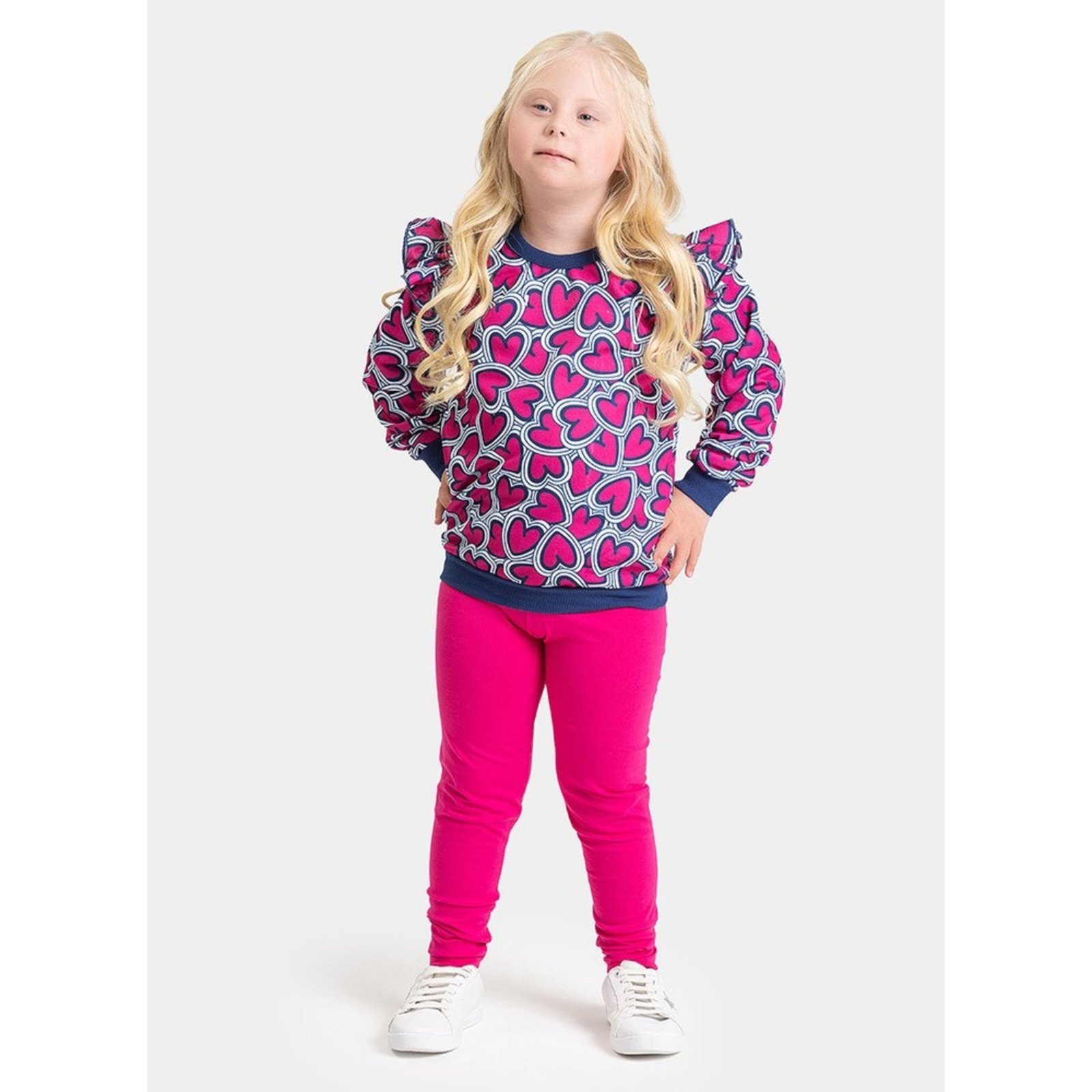 Infantil - Conjunto Inverno Menina Marinho Blusão com Babado e Legging Corações Contornados