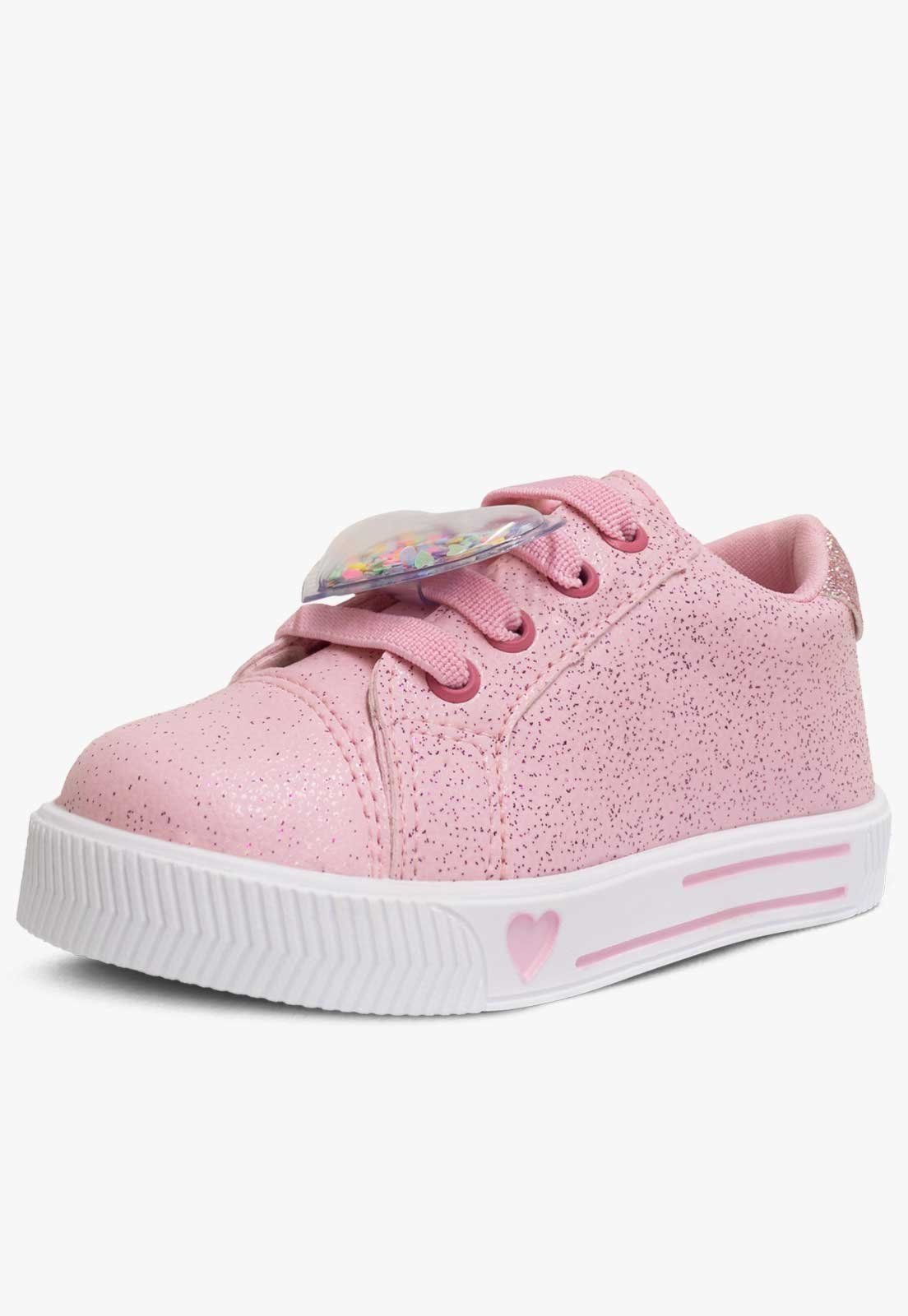Infantil - Tênis Pópidi Menina Calce Fácil Coração Rosa Glitter