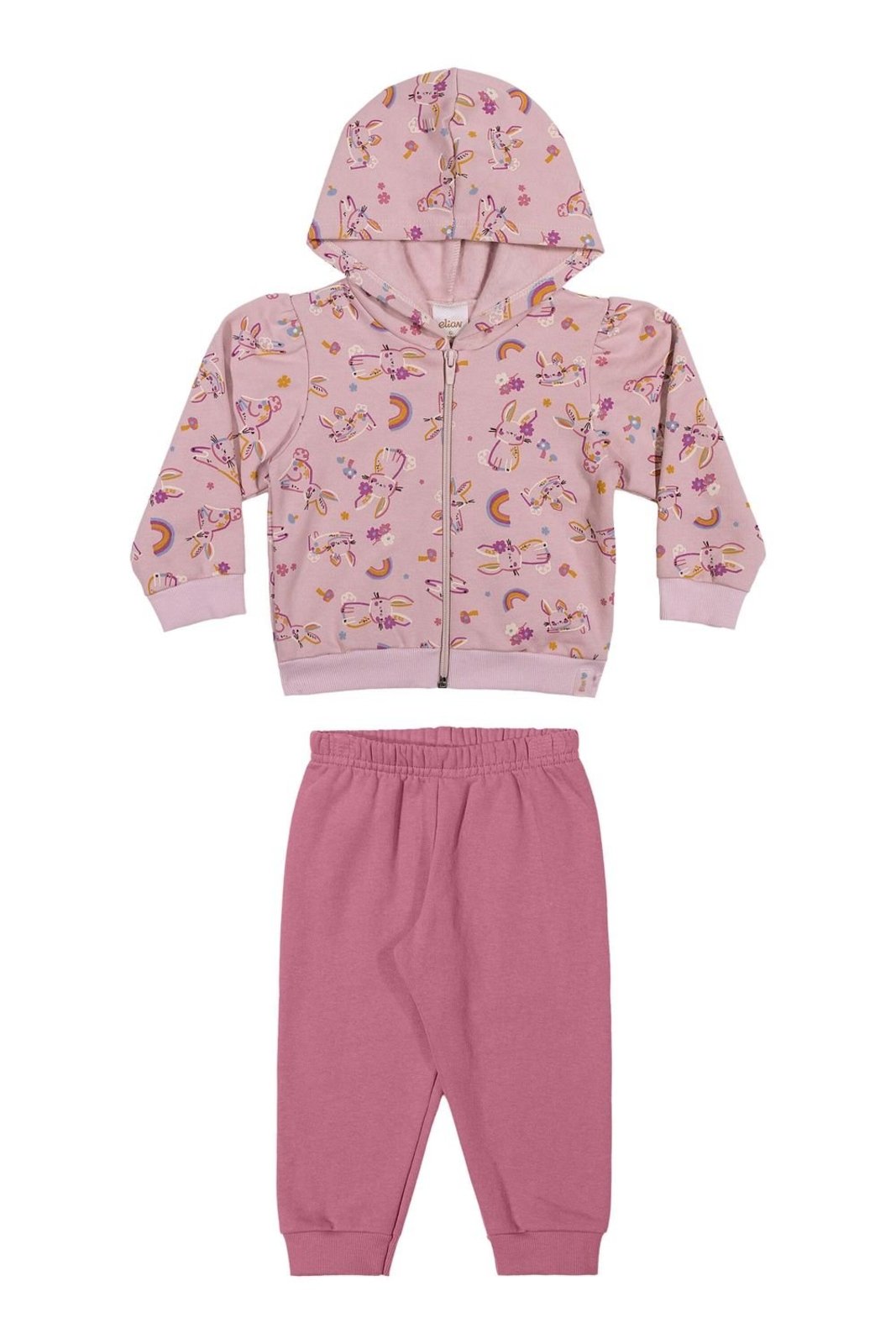 Infantil - Conjunto Menina Com Capuz Coelhinhos Elian Rosa