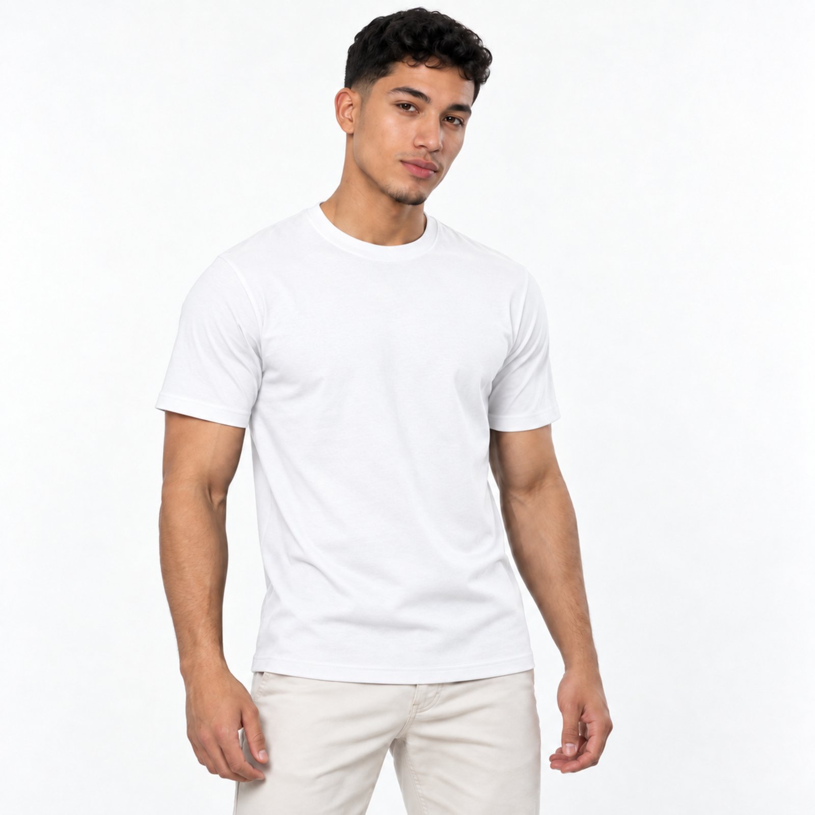 Camiseta Masculina Básica Lisa Manga Curta Algodão e Poliéster Slim Fitness - Branco