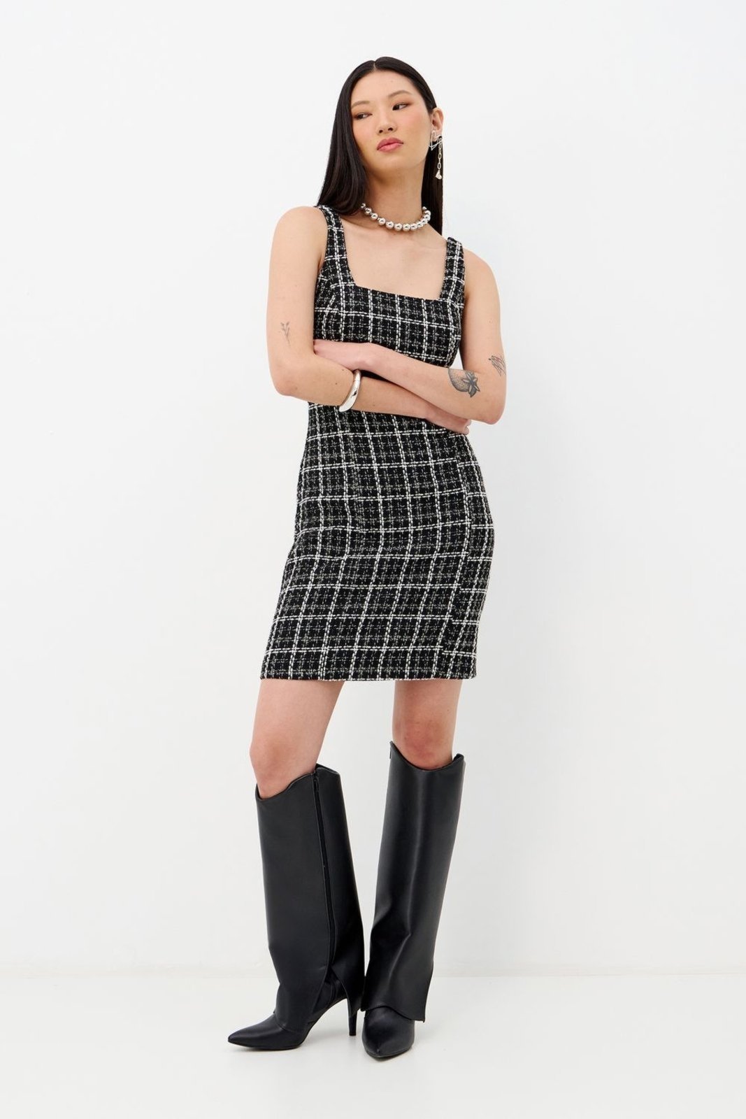 Vista 2 Vestido Tweed Crush Feminino Inblanche preto