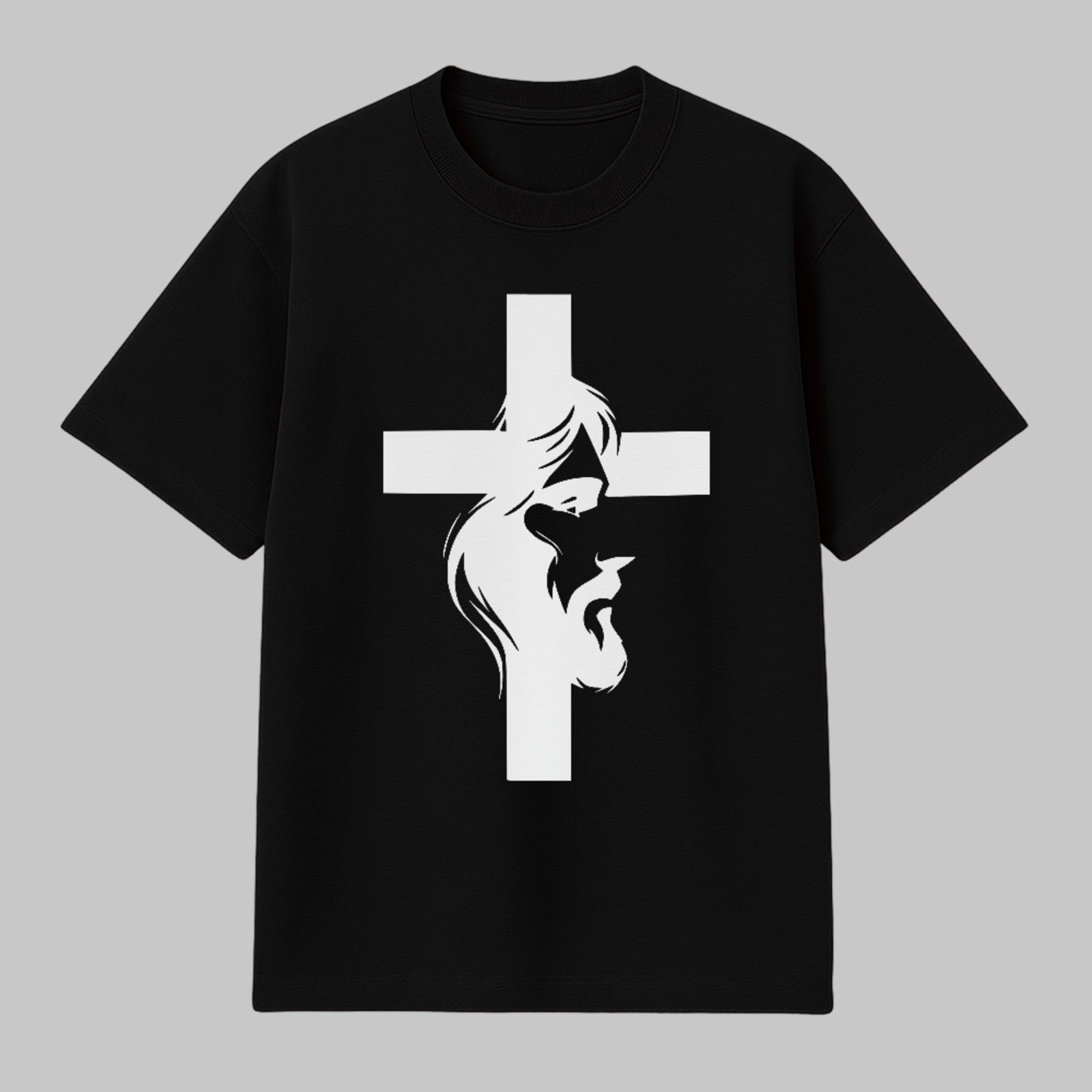 Camiseta Básica Cruz Jesus Silhueta Fé Cristã Minimalista Preto