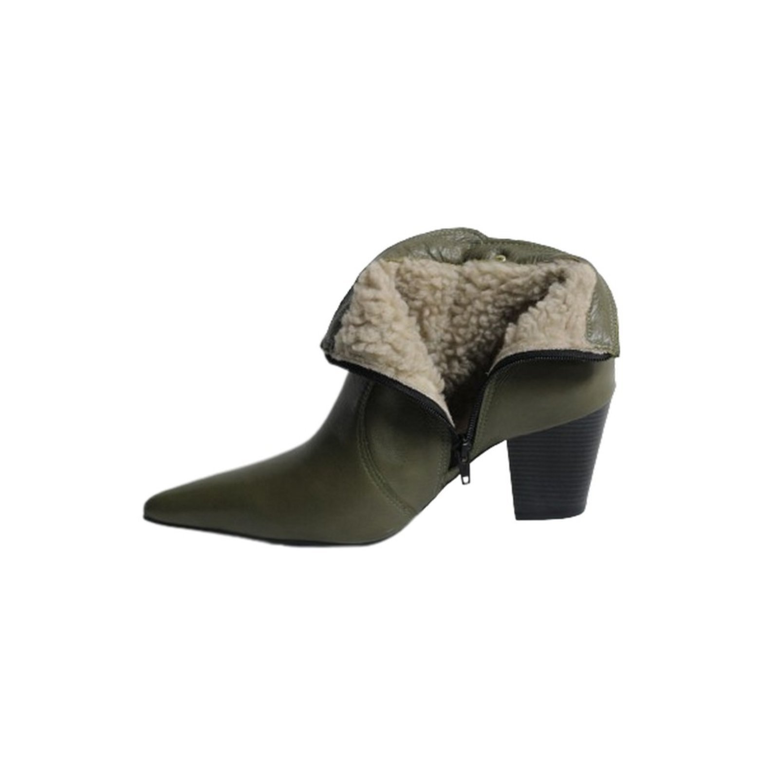 Vista 3 Bota Feminina em Lã Sintética Bico Fino Cano Curto Couro Salto 6 CM Verde Spinelli verde militar Spinelli verde militar