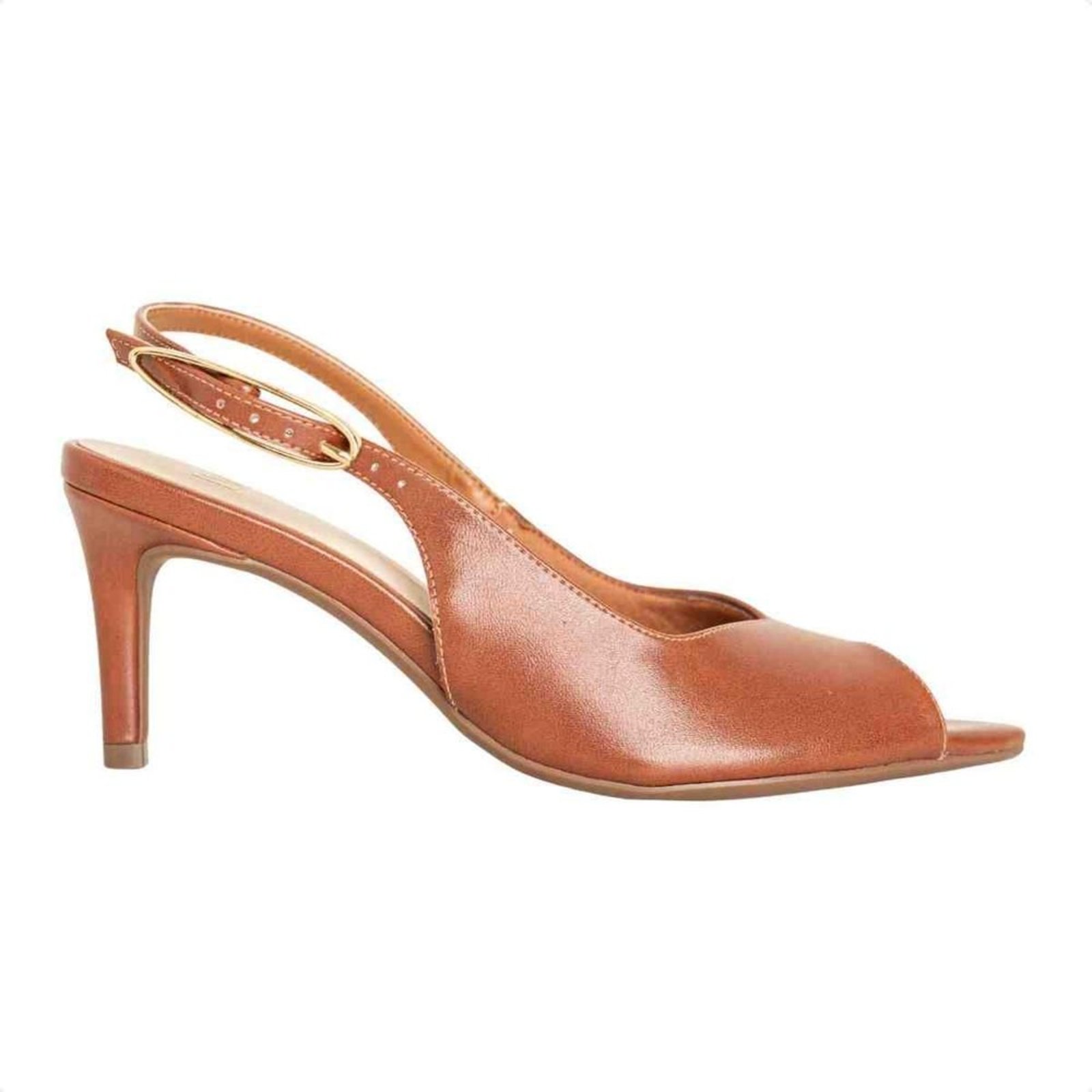 Slingback Feminino Dm Bico Folha Salto Fino Caramelo Pecan