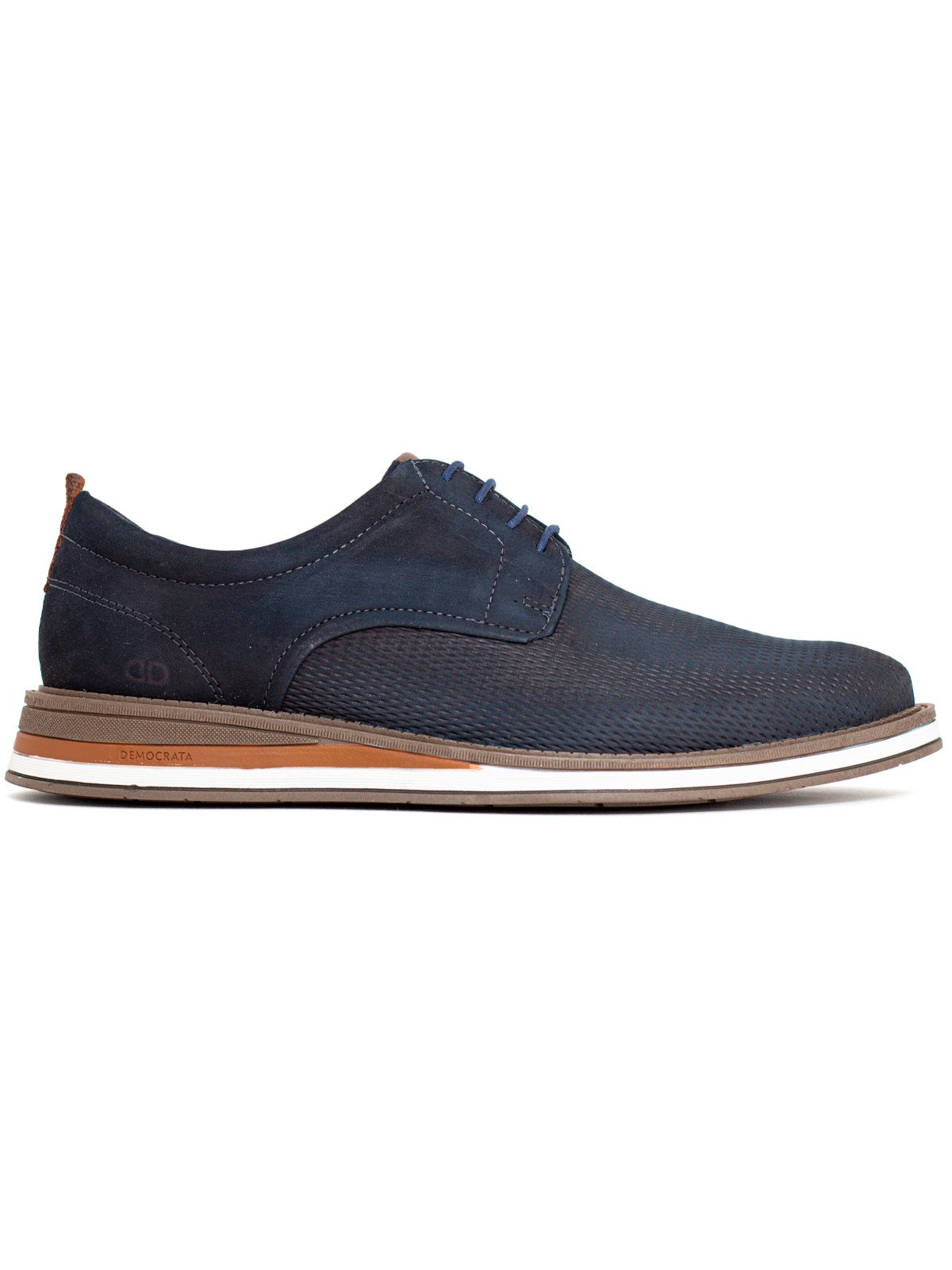 Sapato Masculino Democrata Type Casual Cadarço Couro Legítimo Confortável Azul Escuro Navy