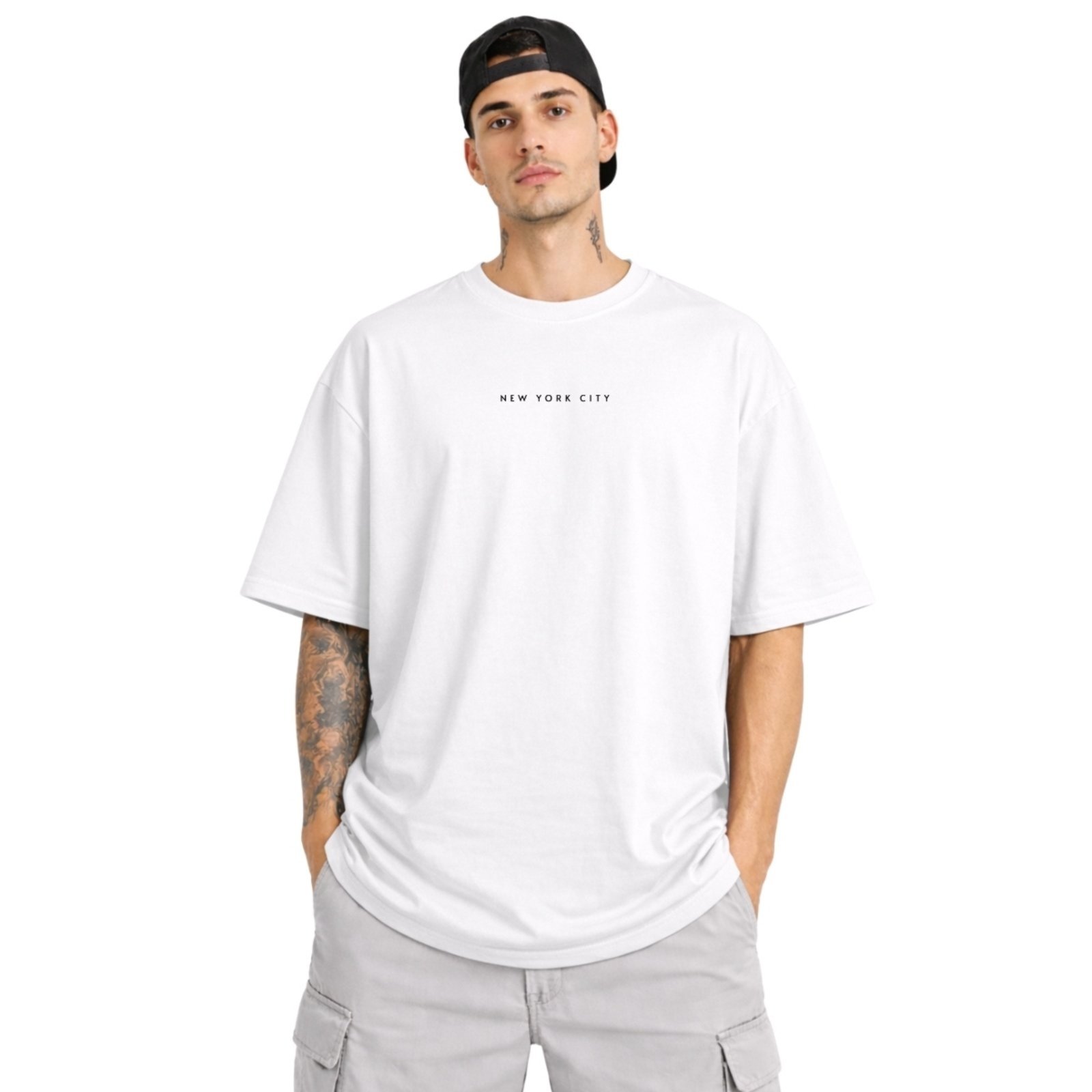 Camiseta Oversized de Algodão Masculina Ideal para Academia e Esportes Gola Redonda Estampado
