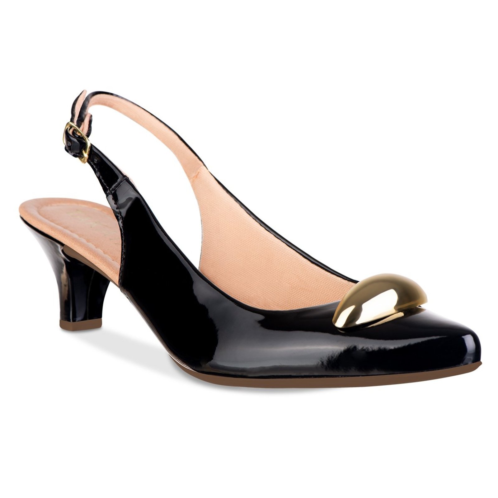 Sandália Scarpin Slingback Feminina Salto Fino Baixo Tira Cruzada Preto Verniz Takata