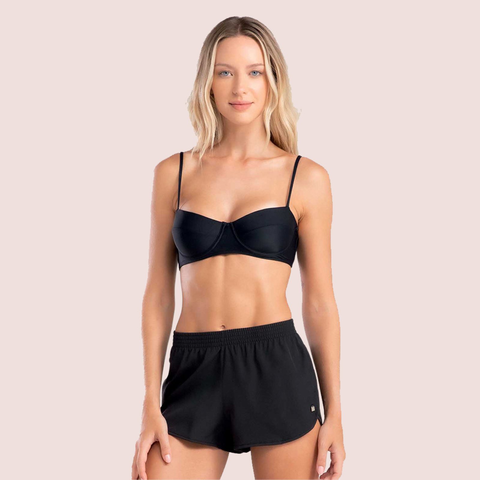 Shorts She Verão Liso Básico Feminino Com Elástico No Cós Preto