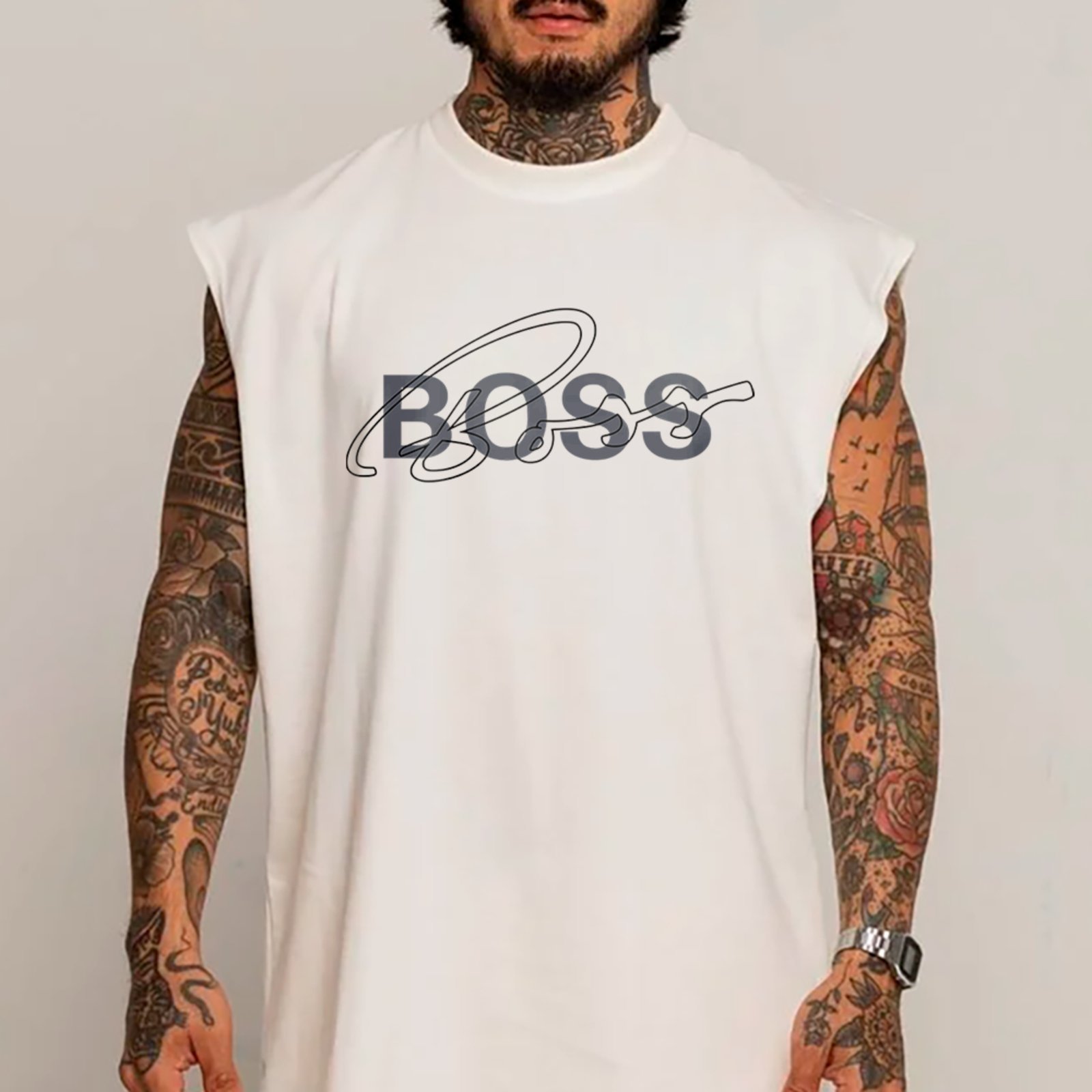 Camiseta Regata Machão Boss Signature Streetwear Urban Style Trend Branco