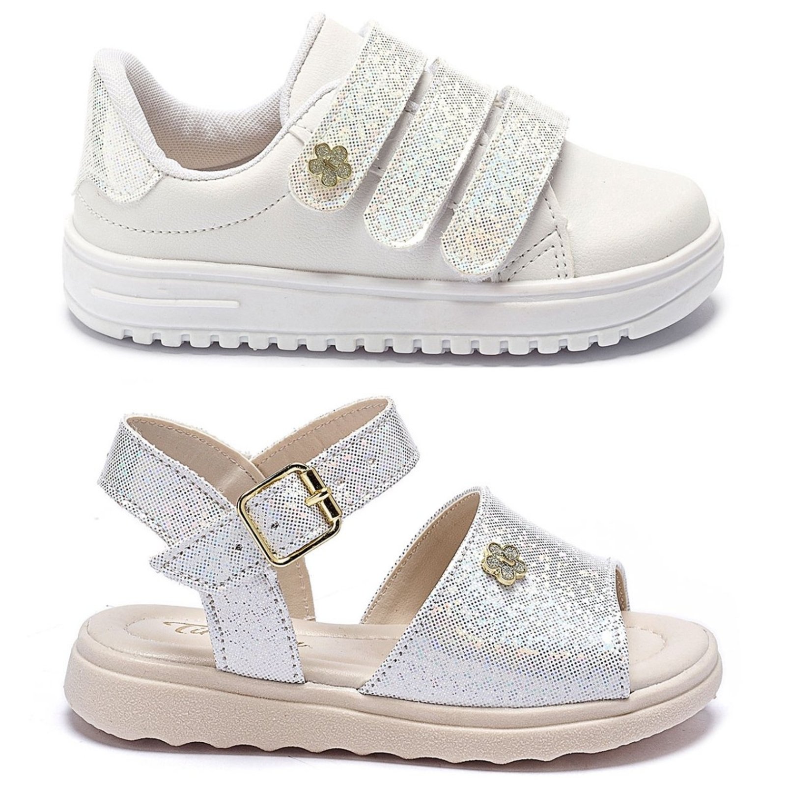 Infantil - Kit Tênis e Sandália Menina Tininha Confortável ideal para Escola Branco