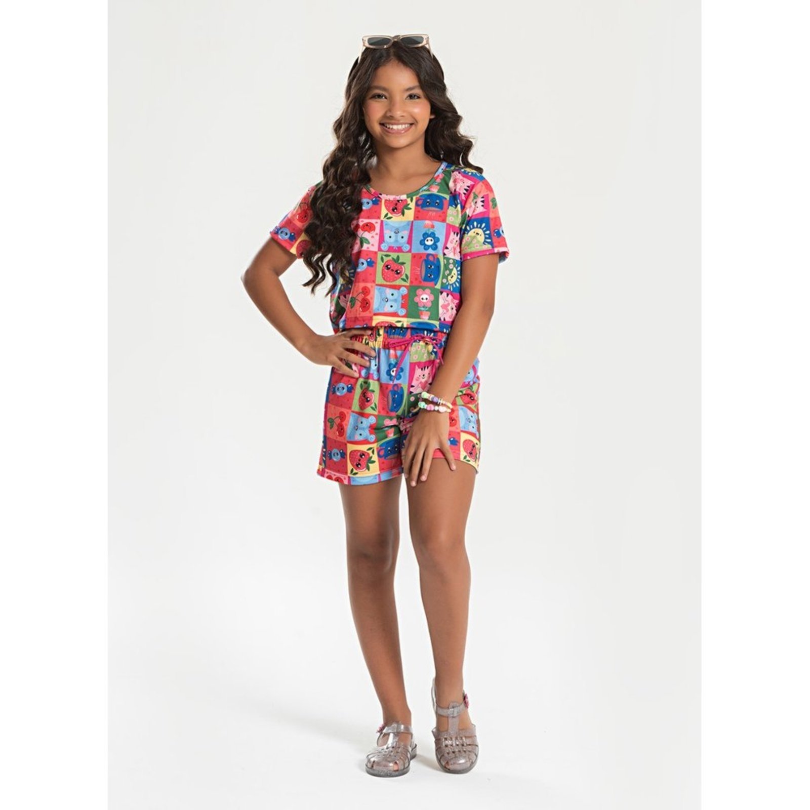 Infantil – Conjunto Verão Menina Pink Cropped e Shorts com Cadarço Mix de Fofura