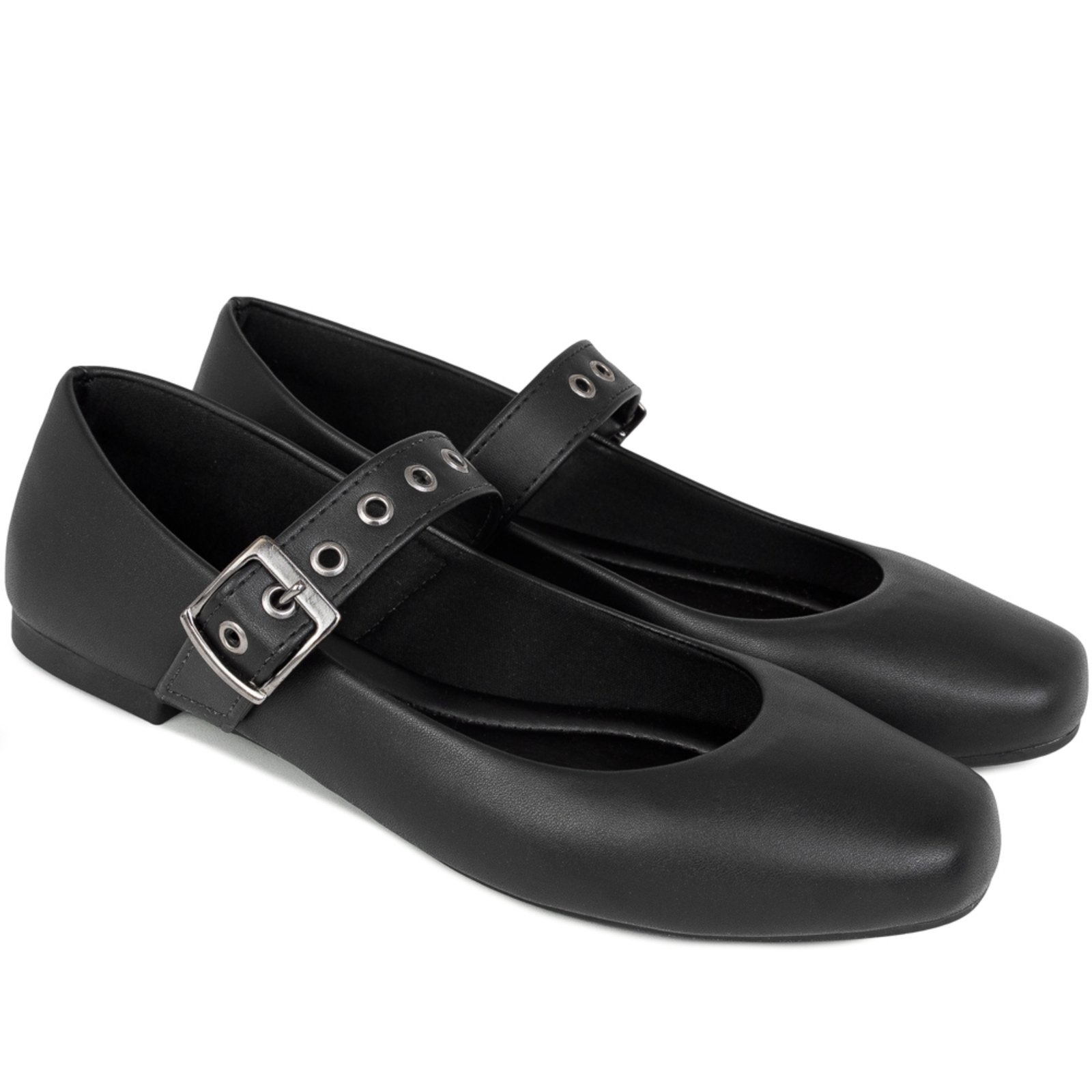 Sapatilha Feminina Bico Redondo Fivela Bailarina Confortável Olzzy SP-02 Preto