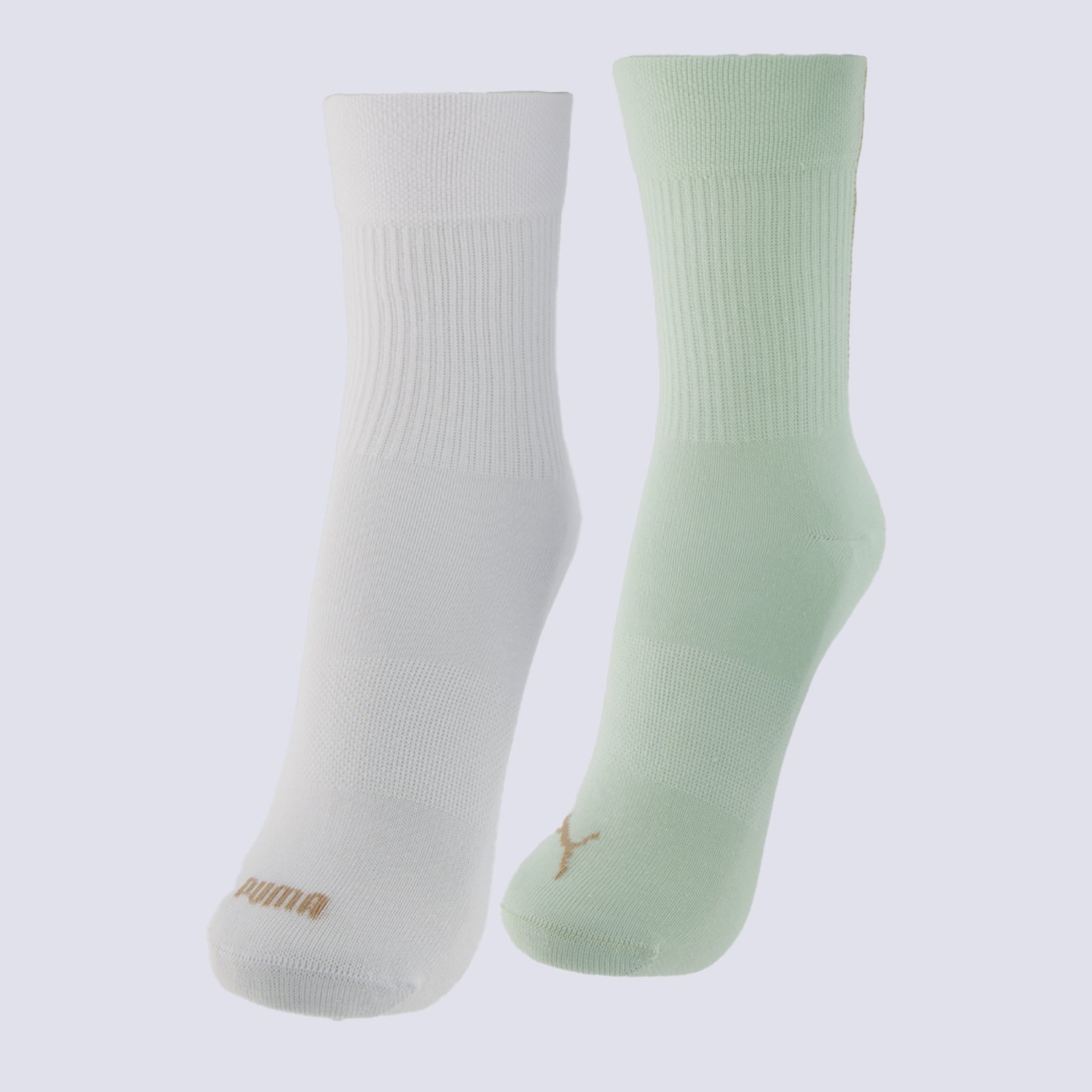 Kit Meia Puma Cano Médio Logo 2 Pares Feminina Branca e Verde